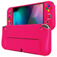 PlayVital ZealProtect Soft TPU Slim Protective Case with Thumb Grip Caps & ABXY Direction Button Caps for Nintendo Switch OLED - Bright Pink playvital