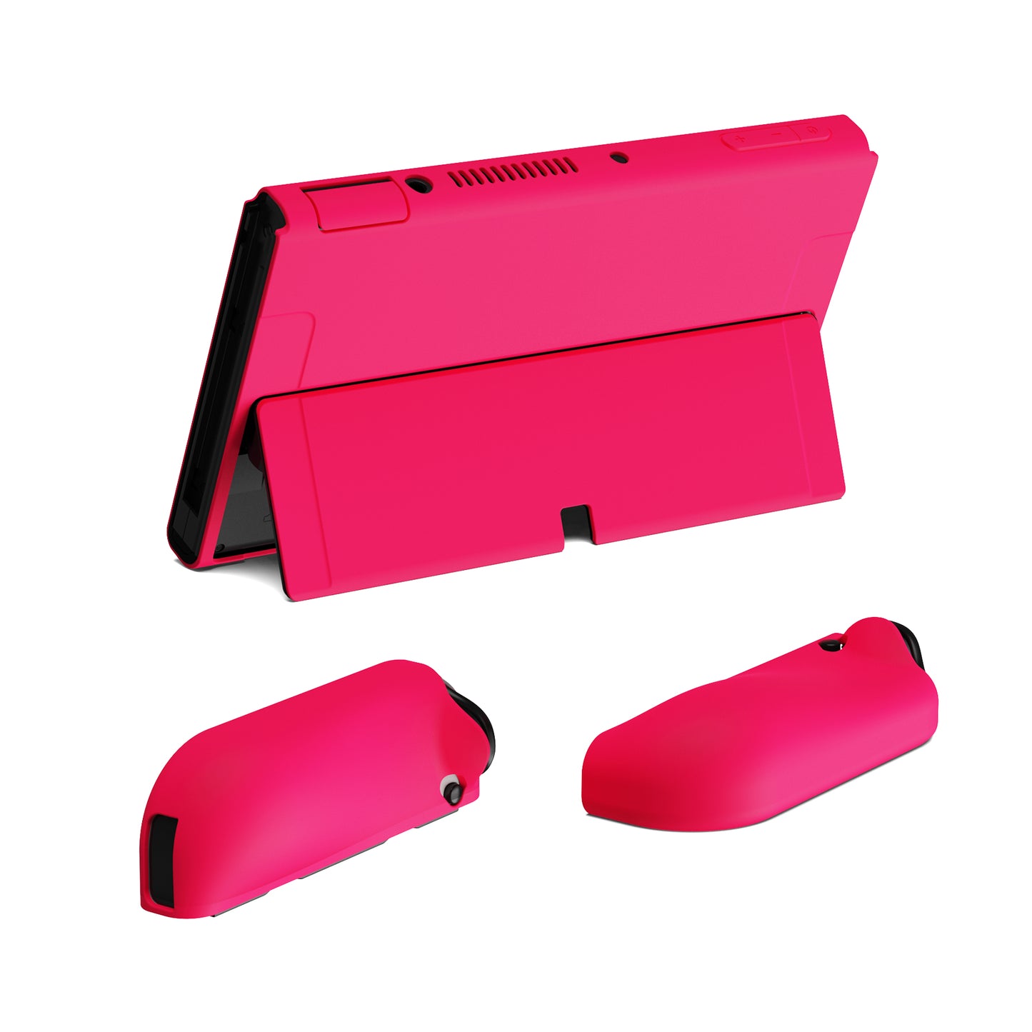 PlayVital ZealProtect Soft TPU Slim Protective Case with Thumb Grip Caps & ABXY Direction Button Caps for Nintendo Switch OLED - Bright Pink playvital