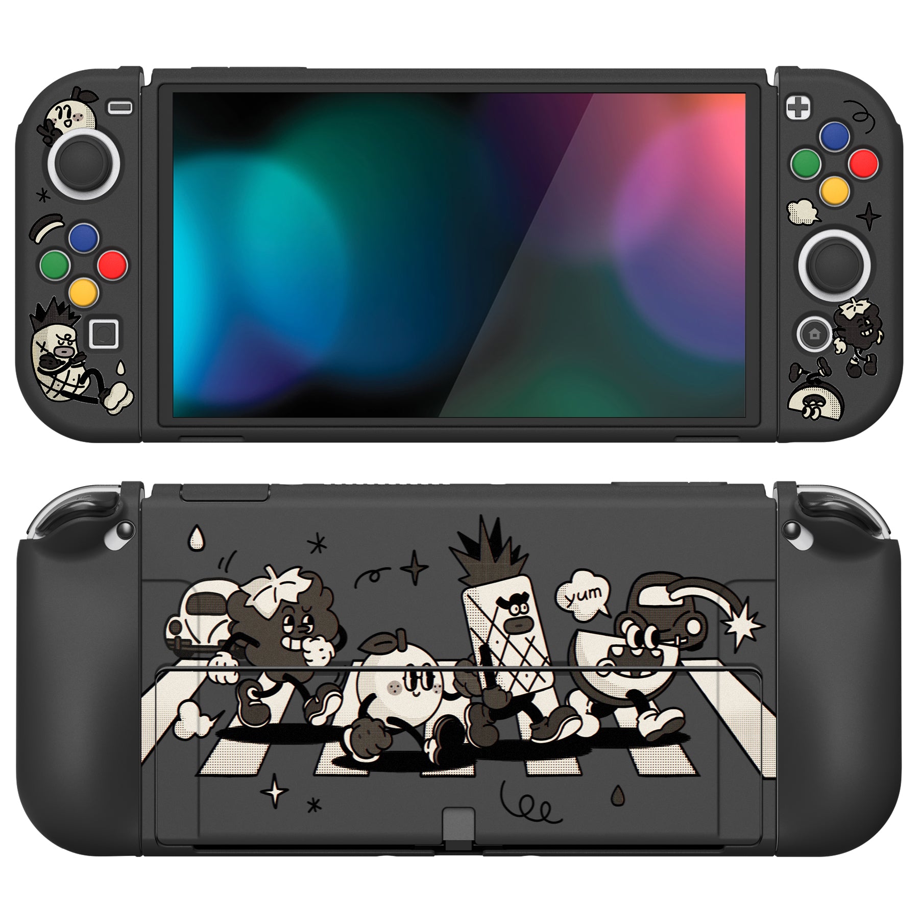 PlayVital ZealProtect Soft TPU Slim Protective Case with Thumb Grip Caps & ABXY Direction Button Caps for Nintendo Switch OLED - Fruit Road - XSOYV6058 playvital