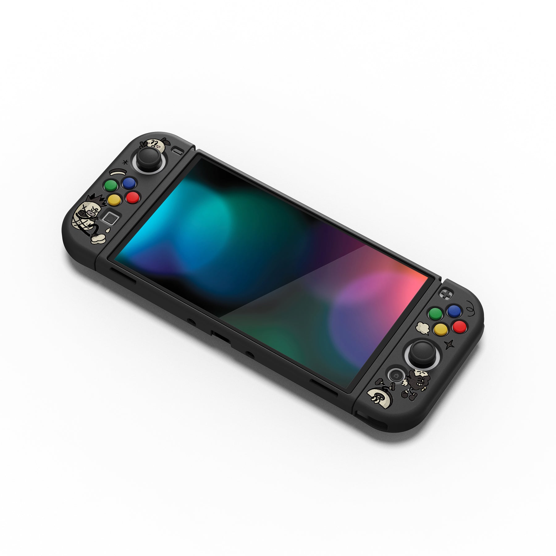 PlayVital ZealProtect Soft TPU Slim Protective Case with Thumb Grip Caps & ABXY Direction Button Caps for Nintendo Switch OLED - Fruit Road - XSOYV6058 playvital