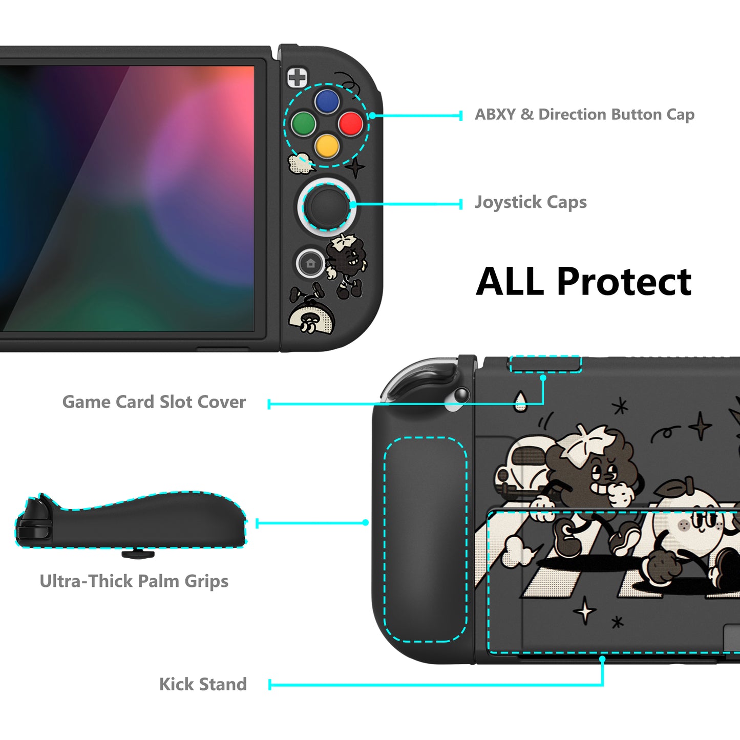 PlayVital ZealProtect Soft TPU Slim Protective Case with Thumb Grip Caps & ABXY Direction Button Caps for Nintendo Switch OLED - Fruit Road - XSOYV6058 playvital