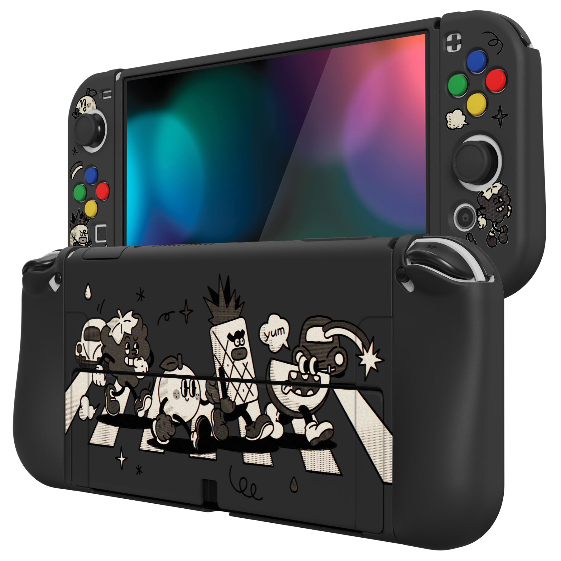 PlayVital ZealProtect Soft TPU Slim Protective Case with Thumb Grip Caps & ABXY Direction Button Caps for Nintendo Switch OLED - Fruit Road - XSOYV6058 playvital