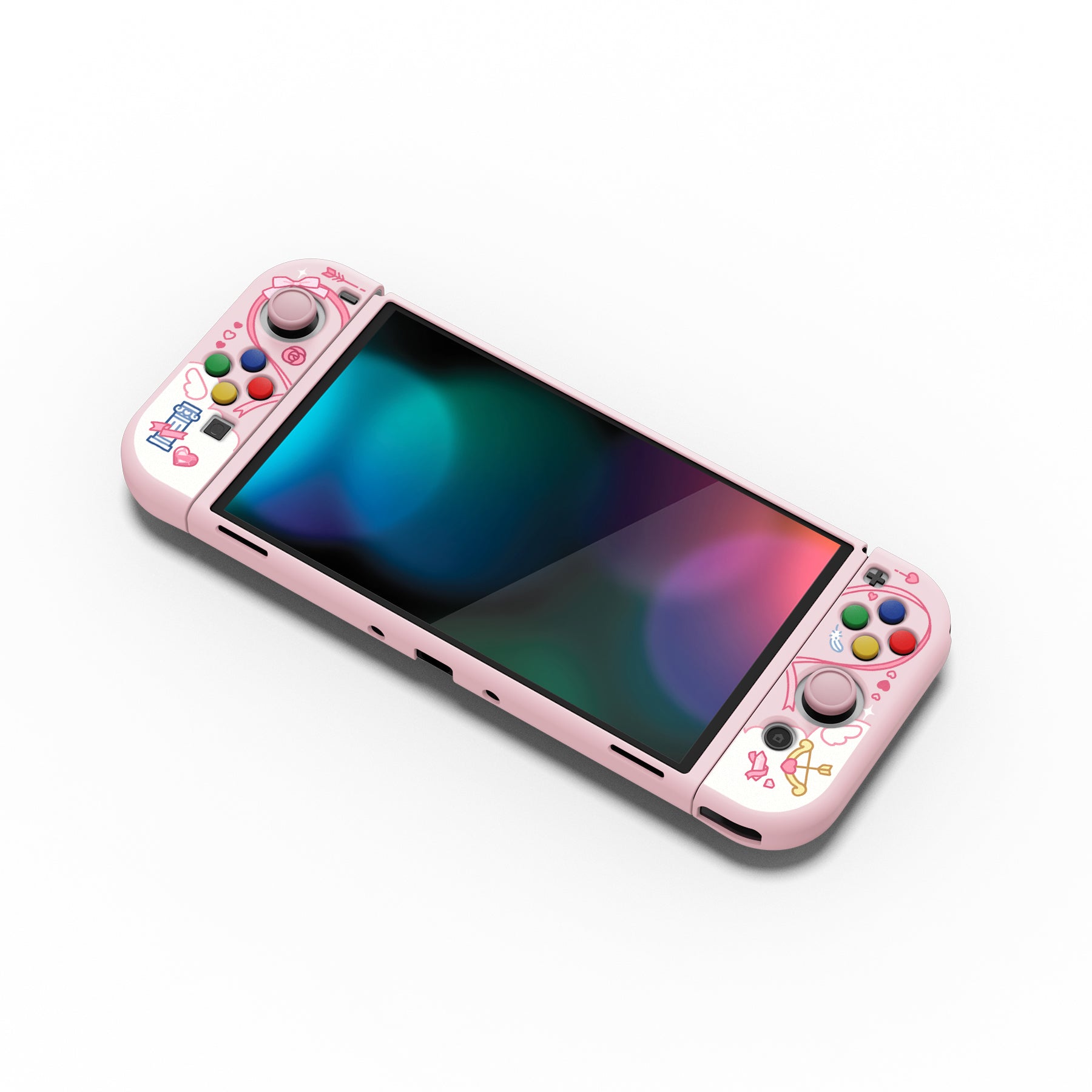 PlayVital ZealProtect Soft TPU Slim Protective Case with Thumb Grip Caps & ABXY Direction Button Caps for Nintendo Switch OLED - Intern Cupid playvital