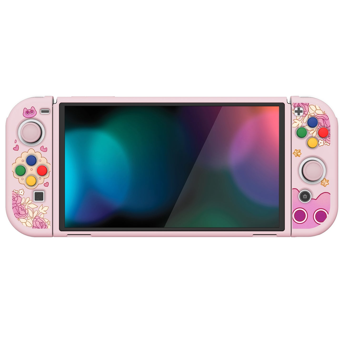 PlayVital ZealProtect Soft TPU Slim Protective Case with Thumb Grip Caps & ABXY Direction Button Caps for Nintendo Switch OLED - PP & Pink - XSOYV6057 playvital