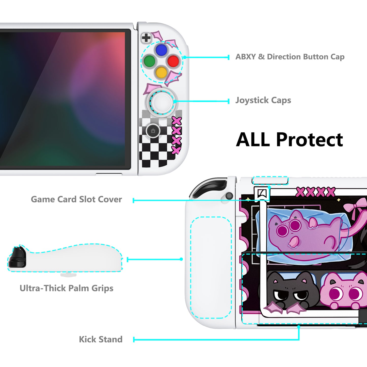 PlayVital ZealProtect Soft TPU Slim Protective Case with Thumb Grip Caps & ABXY Direction Button Caps for Nintendo Switch OLED - PP & VV - XSOYV6056 playvital