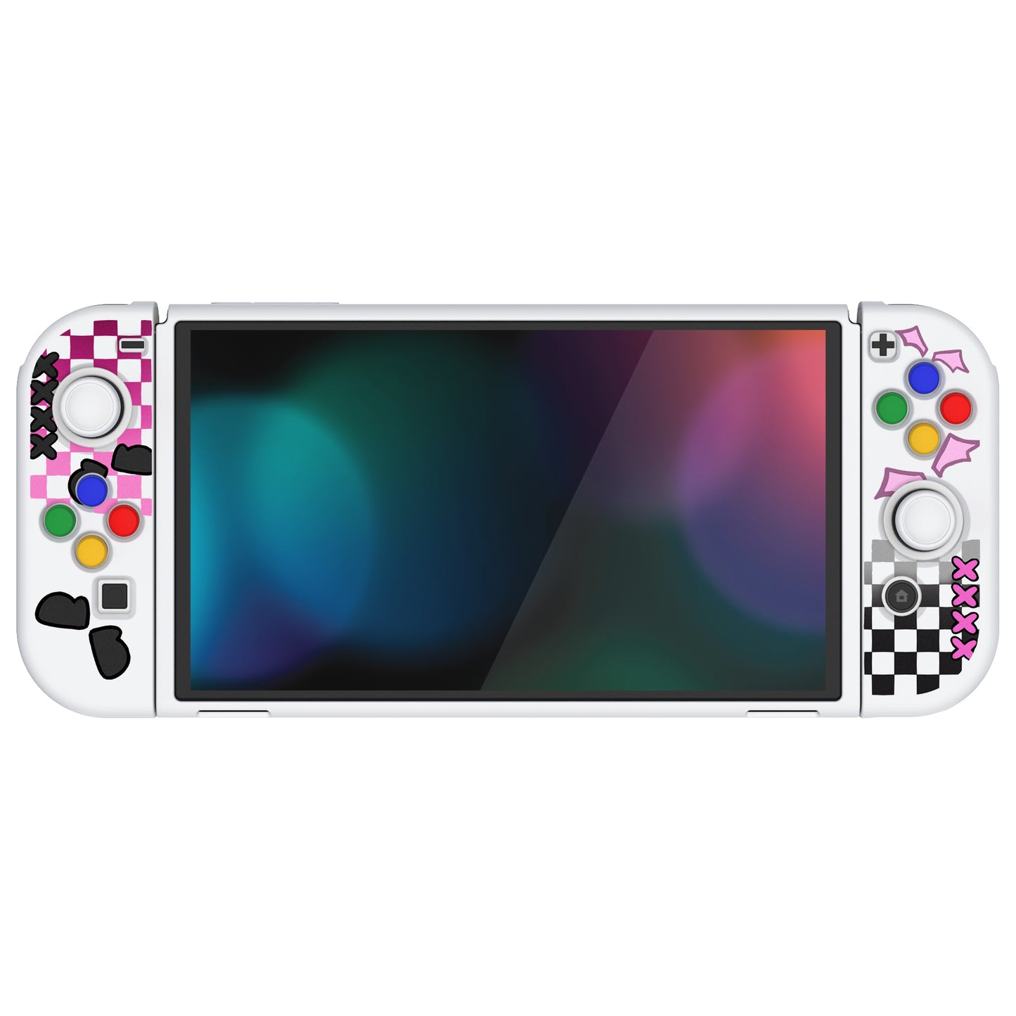 PlayVital ZealProtect Soft TPU Slim Protective Case with Thumb Grip Caps & ABXY Direction Button Caps for Nintendo Switch OLED - PP & VV - XSOYV6056 playvital