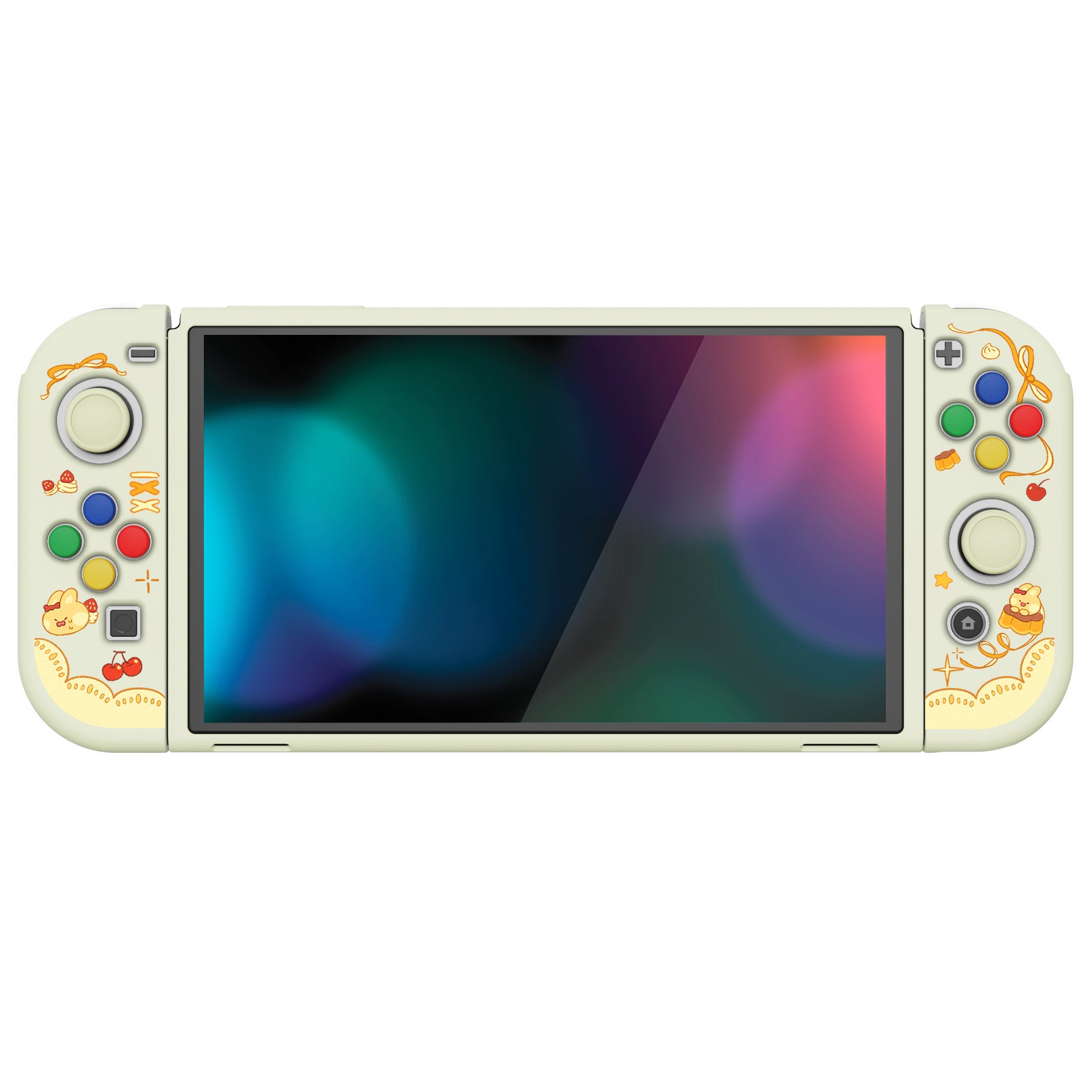 PlayVital ZealProtect Soft TPU Slim Protective Case with Thumb Grip Caps & ABXY Direction Button Caps for Nintendo Switch OLED - Pudding Rabbit - XSOYV6059 playvital