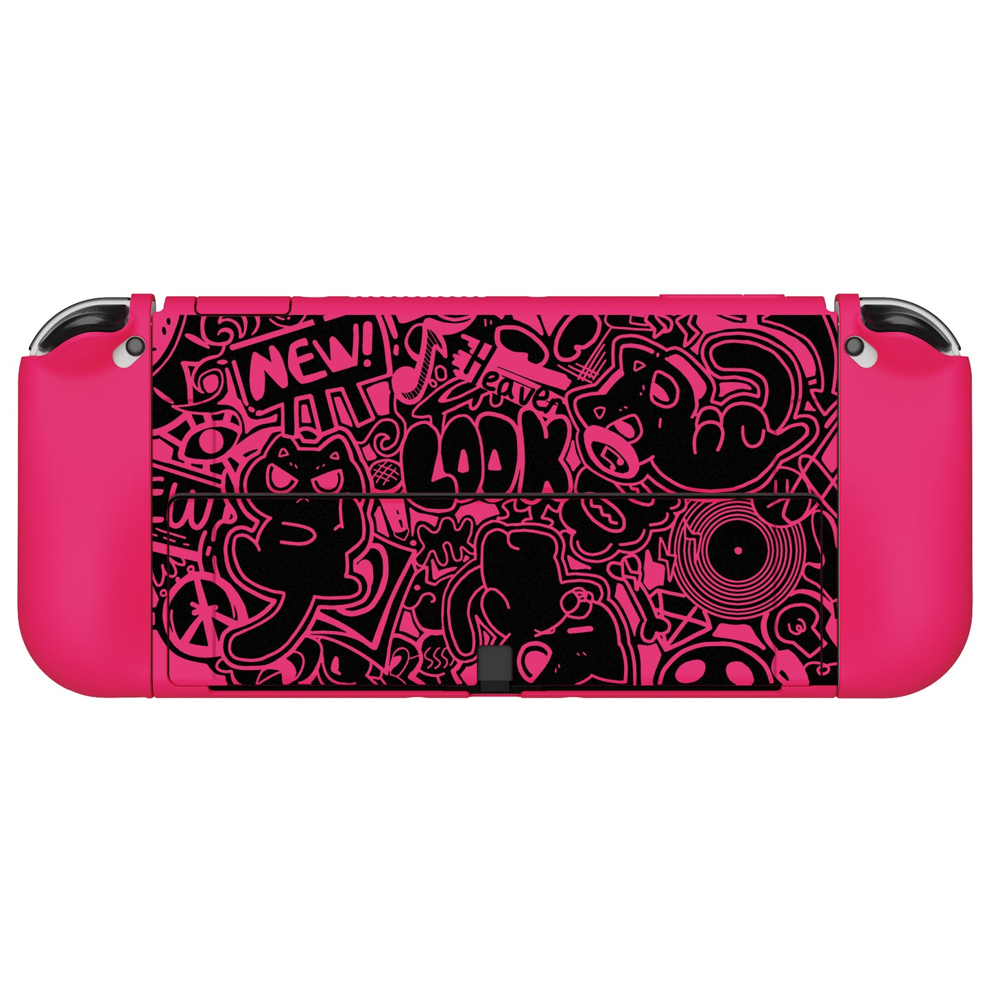 PlayVital ZealProtect Soft TPU Slim Protective Case with Thumb Grip Caps & ABXY Direction Button Caps for Nintendo Switch OLED - VV & Bright Pink playvital