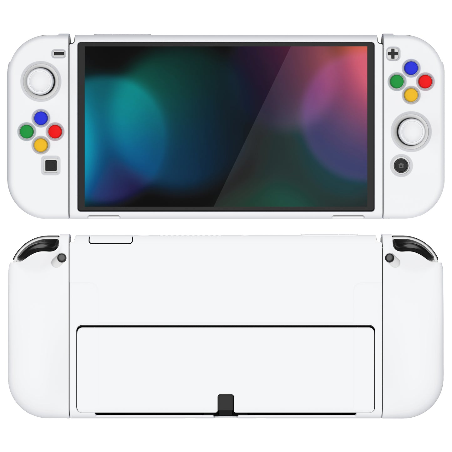 PlayVital ZealProtect Soft TPU Slim Protective Case with Thumb Grip Caps & ABXY Direction Button Caps for Nintendo Switch OLED - White playvital