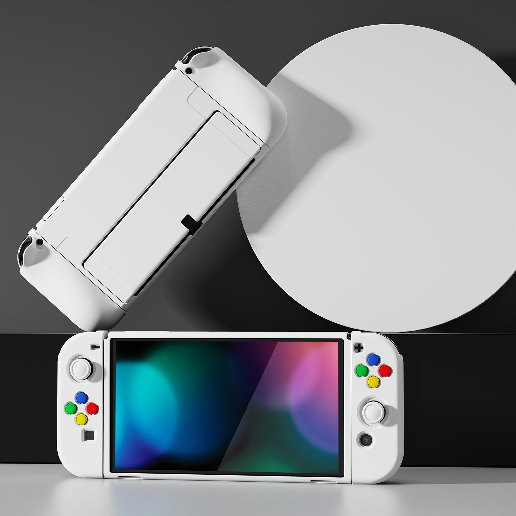 PlayVital ZealProtect Soft TPU Slim Protective Case with Thumb Grip Caps & ABXY Direction Button Caps for Nintendo Switch OLED - White playvital