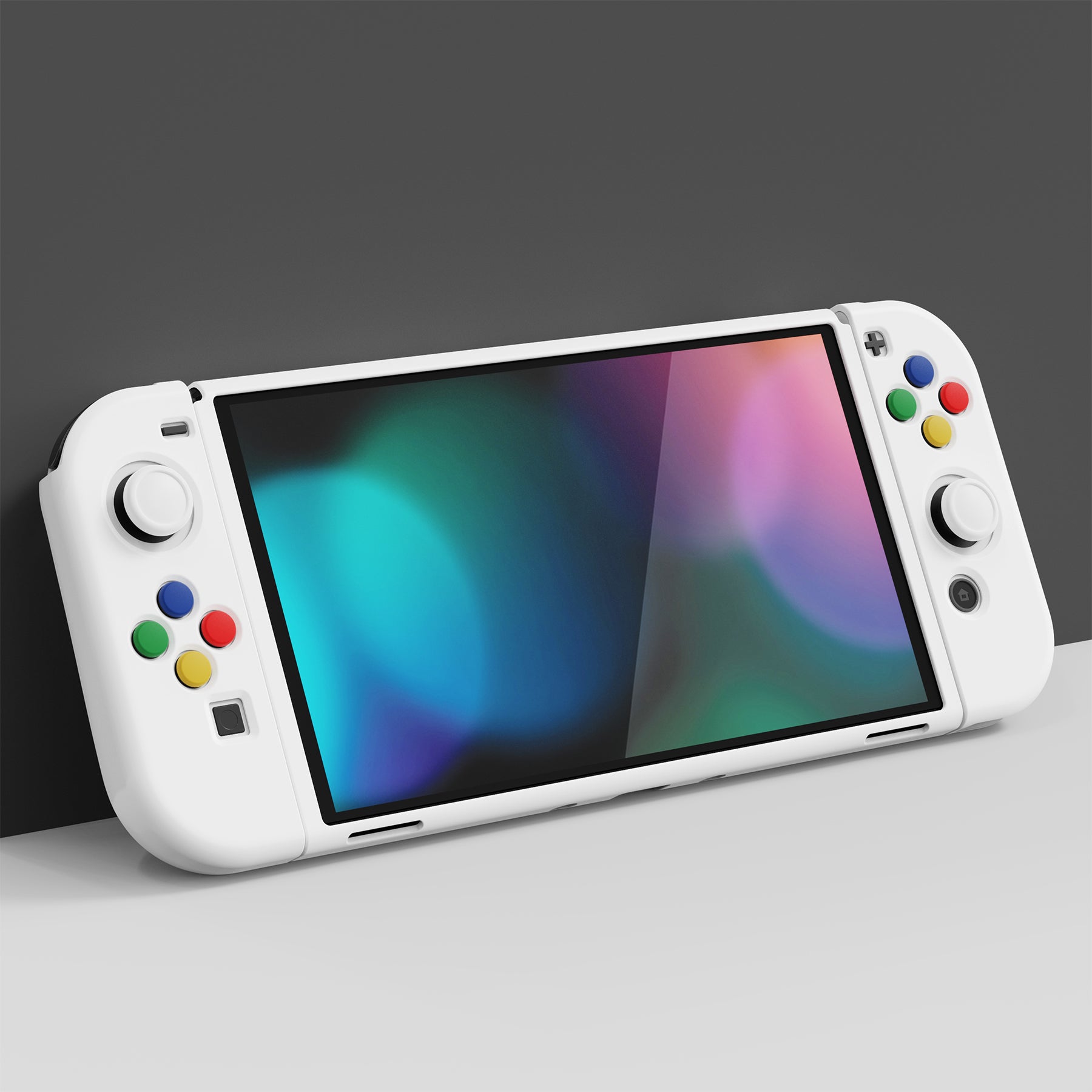 PlayVital ZealProtect Soft TPU Slim Protective Case with Thumb Grip Caps & ABXY Direction Button Caps for Nintendo Switch OLED - White playvital