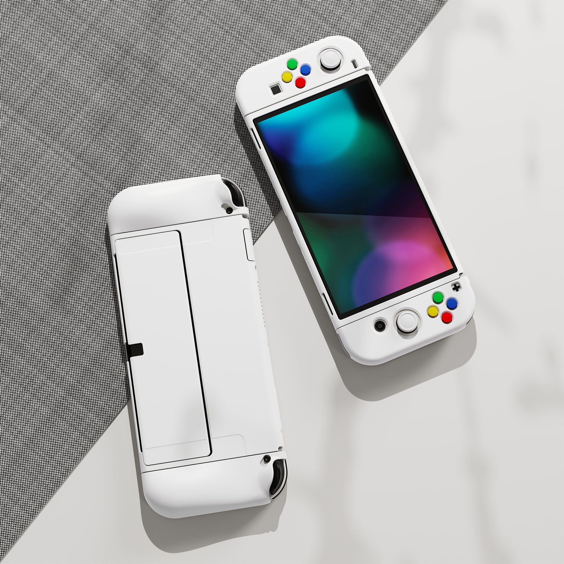 PlayVital ZealProtect Soft TPU Slim Protective Case with Thumb Grip Caps & ABXY Direction Button Caps for Nintendo Switch OLED - White playvital