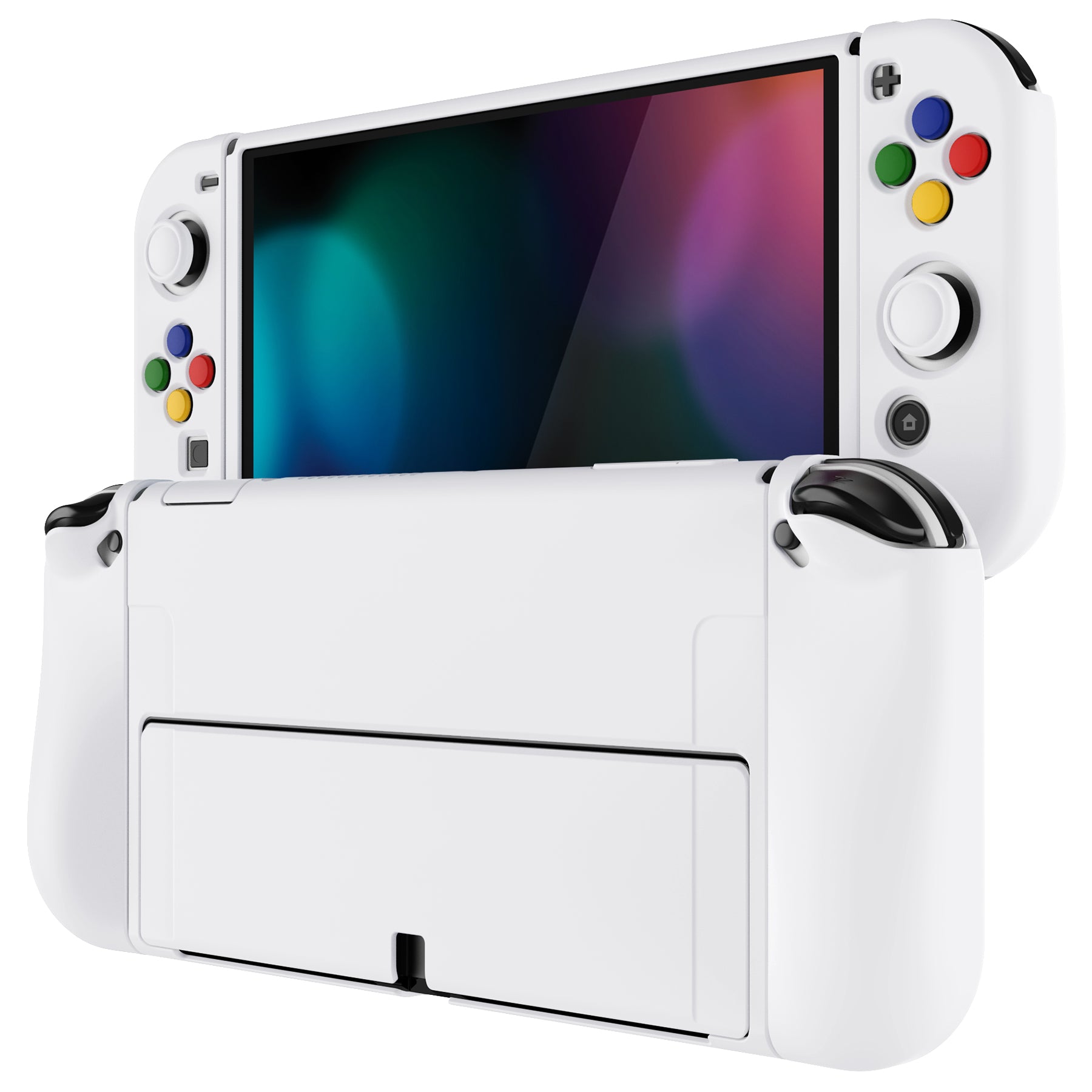 PlayVital ZealProtect Soft TPU Slim Protective Case with Thumb Grip Caps & ABXY Direction Button Caps for Nintendo Switch OLED - White playvital