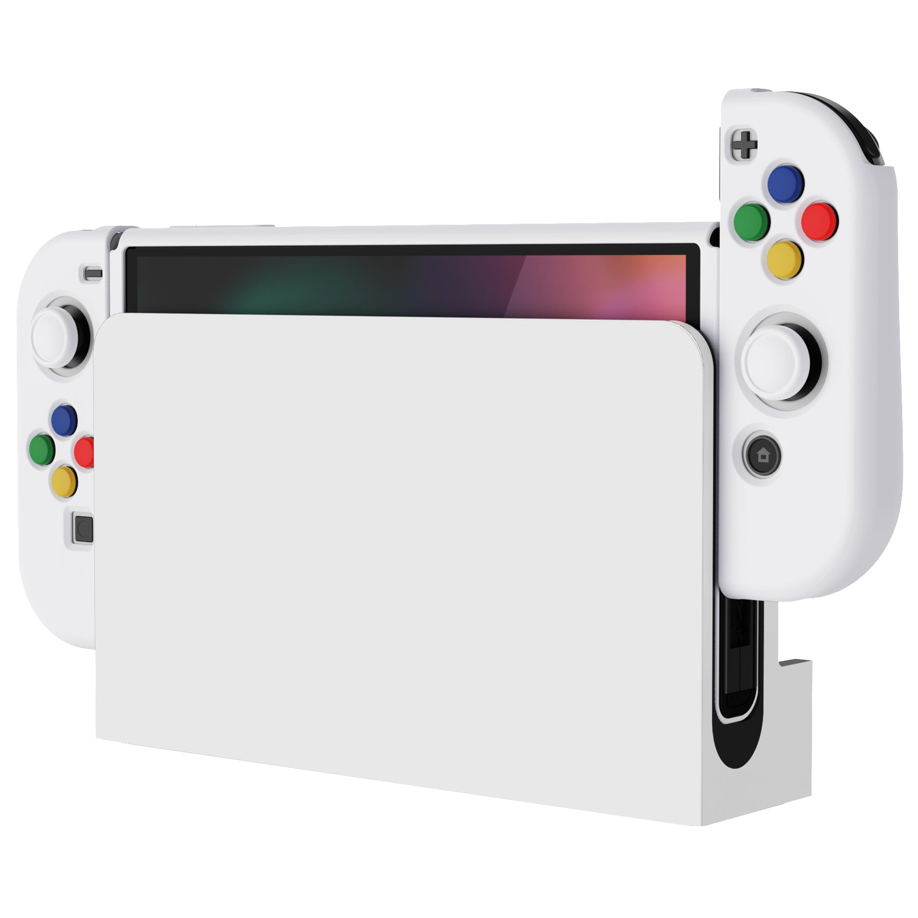 PlayVital ZealProtect Soft TPU Slim Protective Case with Thumb Grip Caps & ABXY Direction Button Caps for Nintendo Switch OLED - White playvital