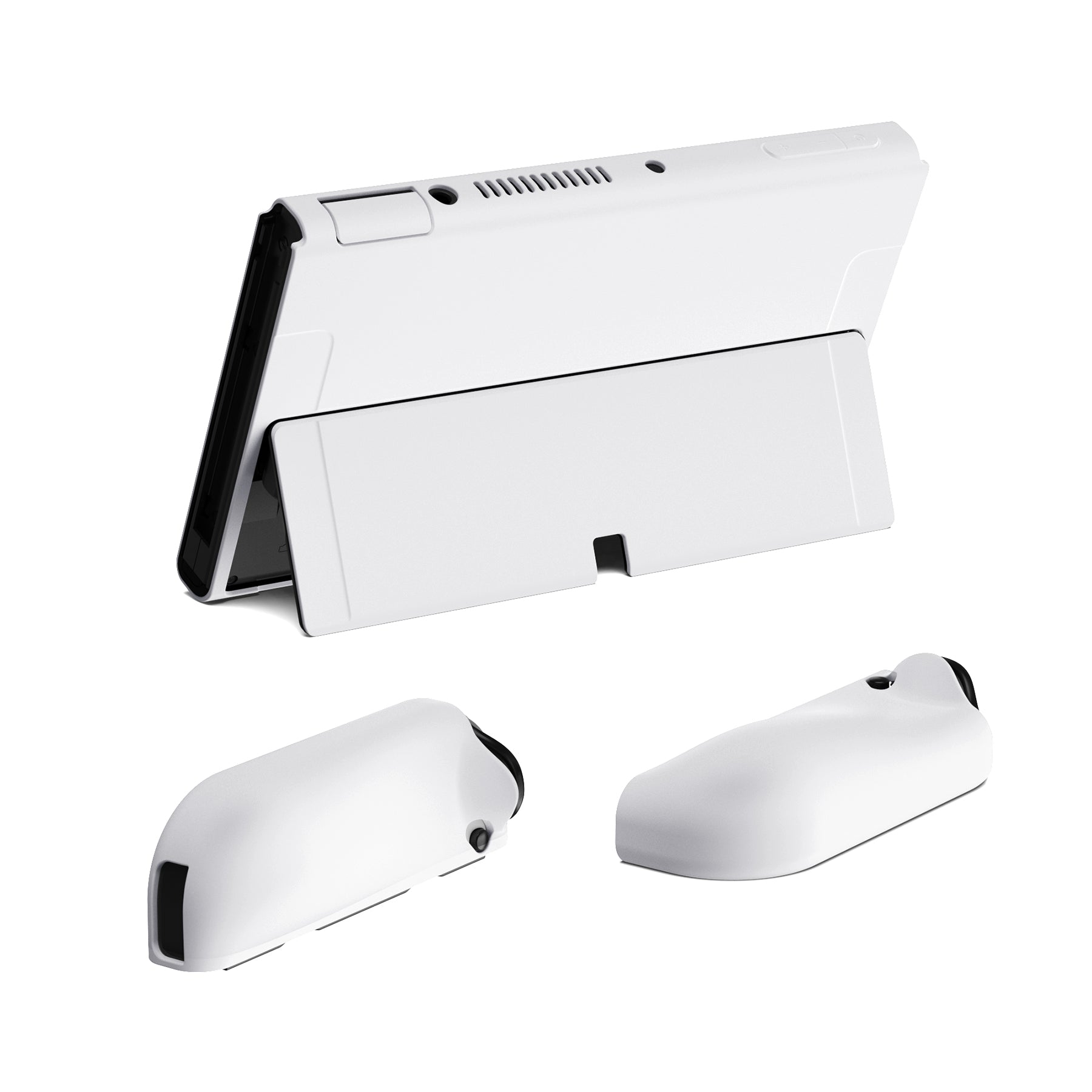 PlayVital ZealProtect Soft TPU Slim Protective Case with Thumb Grip Caps & ABXY Direction Button Caps for Nintendo Switch OLED - White playvital