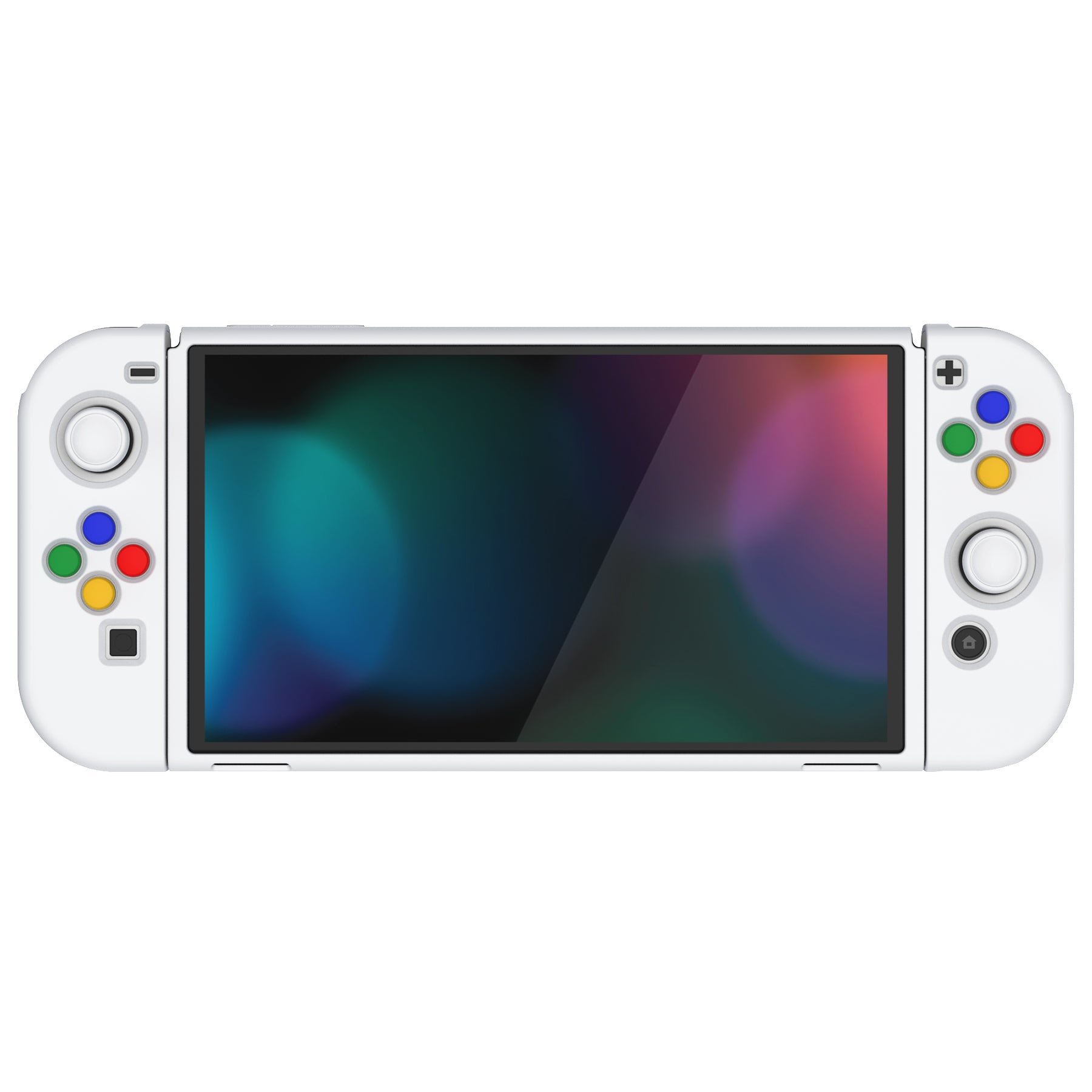 PlayVital ZealProtect Soft TPU Slim Protective Case with Thumb Grip Caps & ABXY Direction Button Caps for Nintendo Switch OLED - White playvital