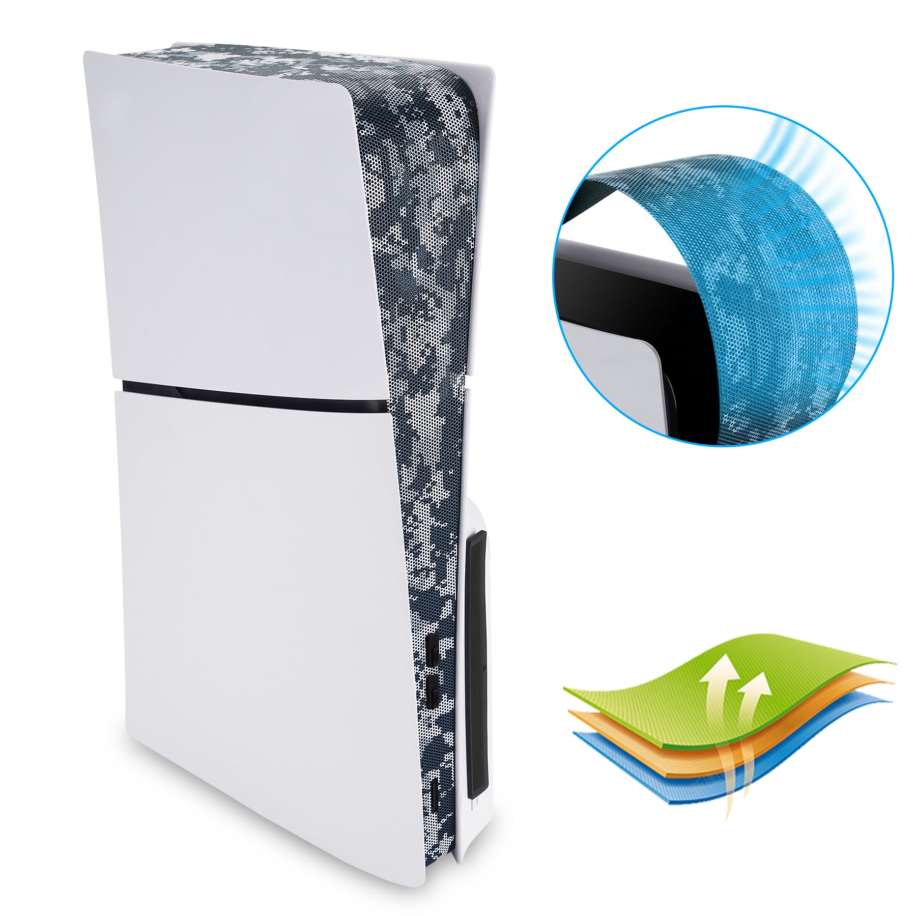 PlayVital 12 in-1 Dust Cover Kit for PS5 Slim Console Disc & Digital with Anti-Dust Cover Net & Silicone Plugs - Digital Camouflage - WQLPFV003 PlayVital