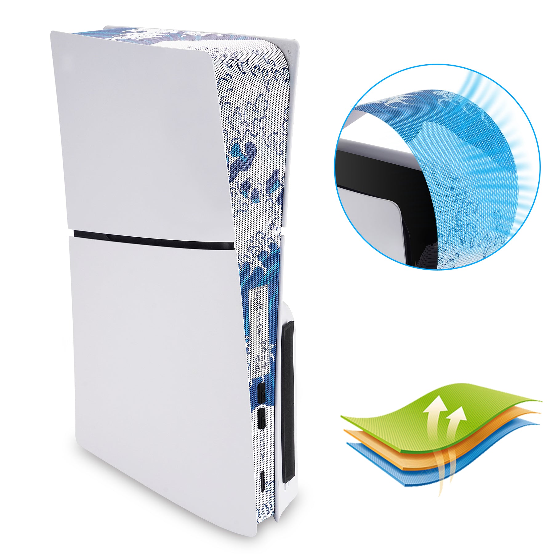 PlayVital 12 in-1 Dust Cover Kit for PS5 Slim Console Disc & Digital with Anti-Dust Cover Net & Silicone Plugs - The Great Wave Off Kanagawa - WQLPFV002 PlayVital