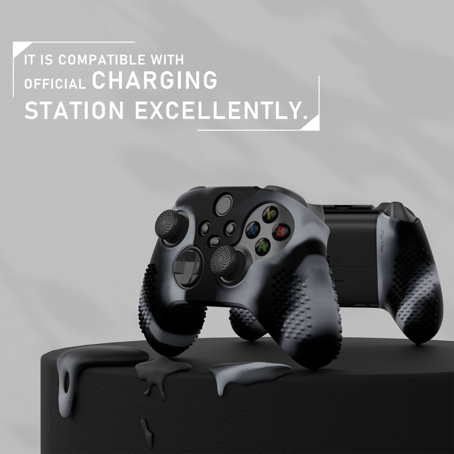 PlayVital 3D Studded Edition Anti-slip Silicone Cover Skin with Thumb Grip Caps for Xbox Series X/S Controller & Xbox Core Wireless Controller - New Hope Gray & Black - SDX3023 PlayVital