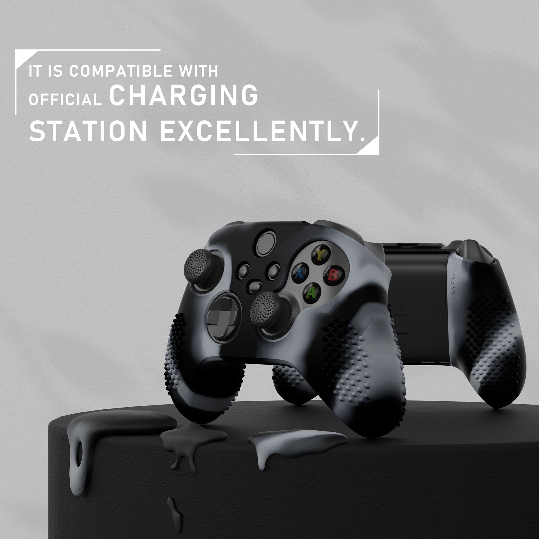 PlayVital 3D Studded Edition Anti-slip Silicone Cover Skin with Thumb Grip Caps for Xbox Series X/S Controller & Xbox Core Wireless Controller - New Hope Gray & Black - SDX3023 PlayVital