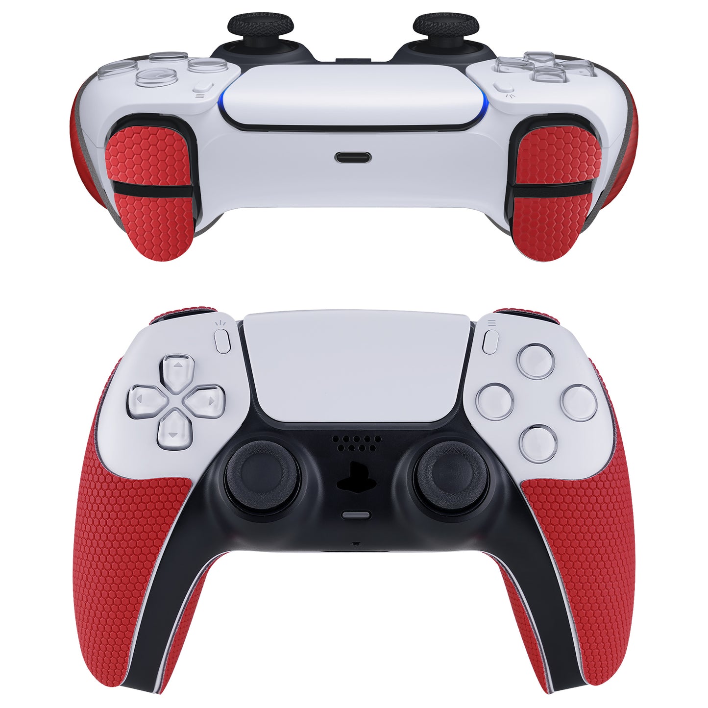 PlayVital Armored Edition Anti-Skid Sweat-Absorbent Controller Grip with Shoulder Button Trigger Stickers for PS5 Controller - Red - PFPJ061 PlayVital