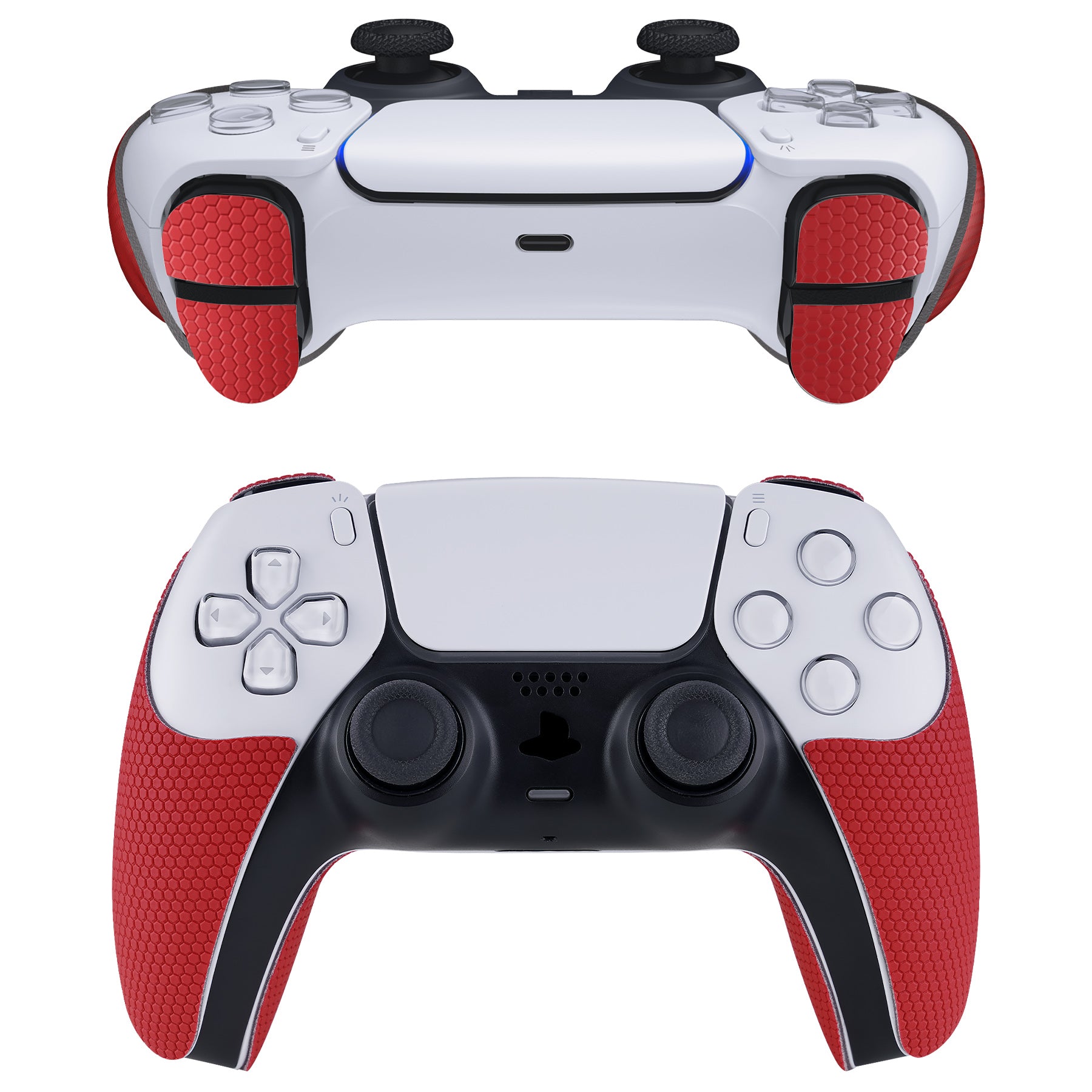 PlayVital Armored Edition Anti-Skid Sweat-Absorbent Controller Grip with Shoulder Button Trigger Stickers for PS5 Controller - Red - PFPJ061 PlayVital