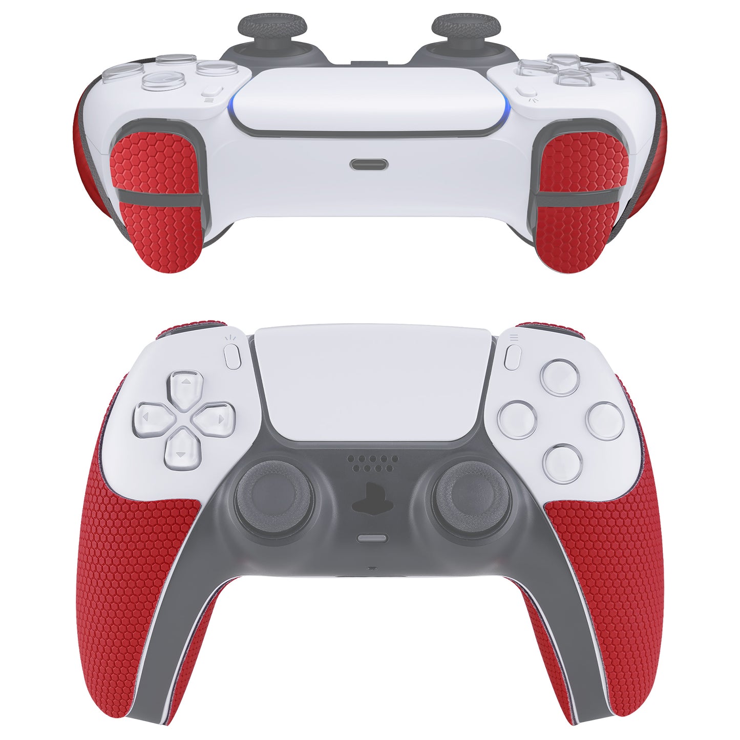 PlayVital Armored Edition Anti-Skid Sweat-Absorbent Controller Grip with Shoulder Button Trigger Stickers for PS5 Controller - Red - PFPJ061 PlayVital