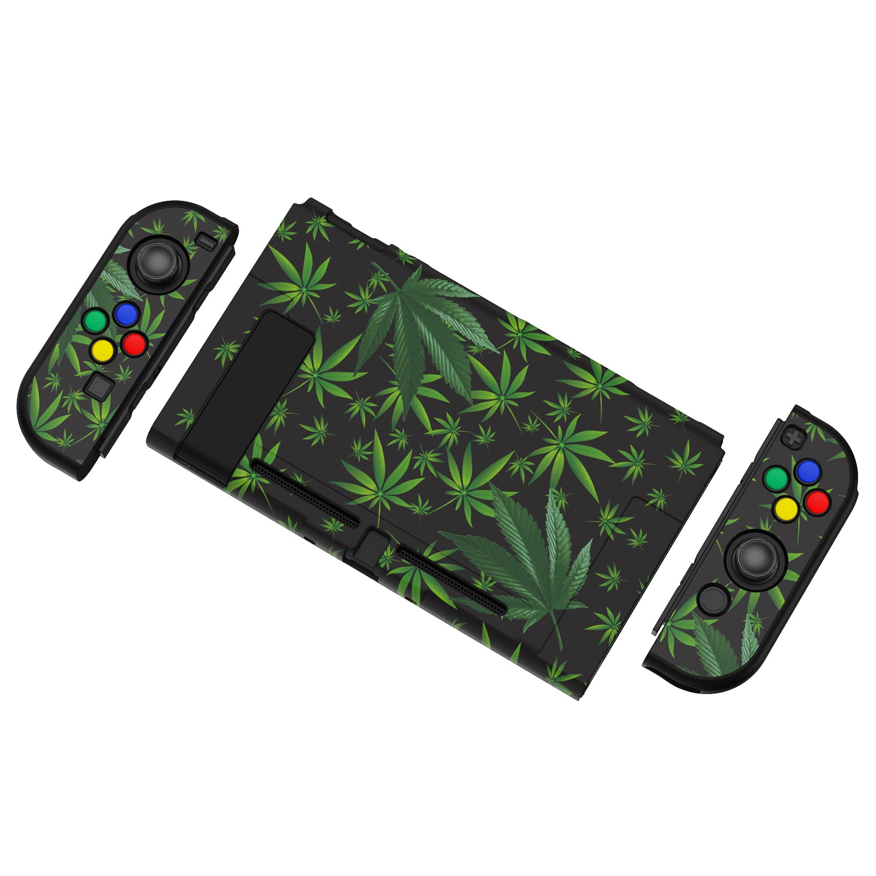 PlayVital Customized Dockable Hard Shell Protective Case with Colorful ABXY Direction Button Caps for Nintendo Switch Console - Green Weeds PlayVital