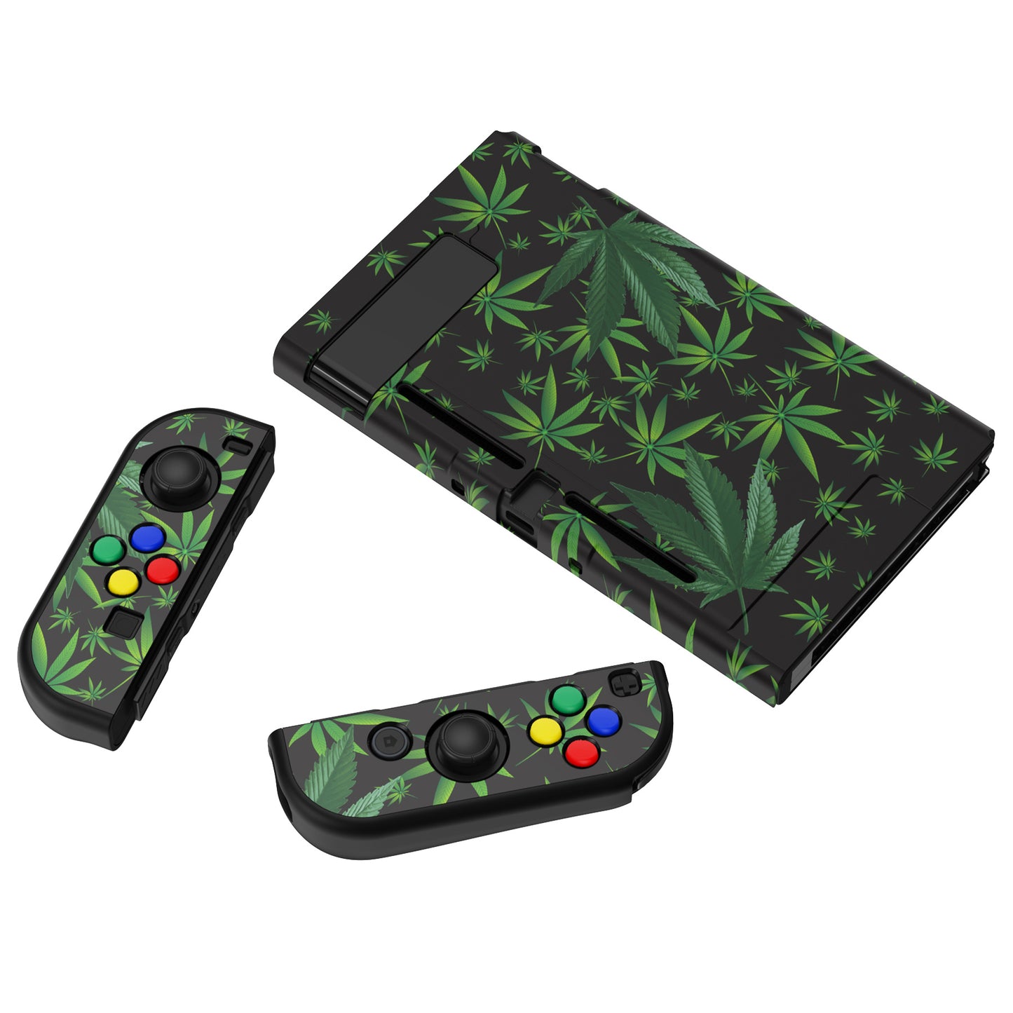 PlayVital Customized Dockable Hard Shell Protective Case with Colorful ABXY Direction Button Caps for Nintendo Switch Console - Green Weeds PlayVital