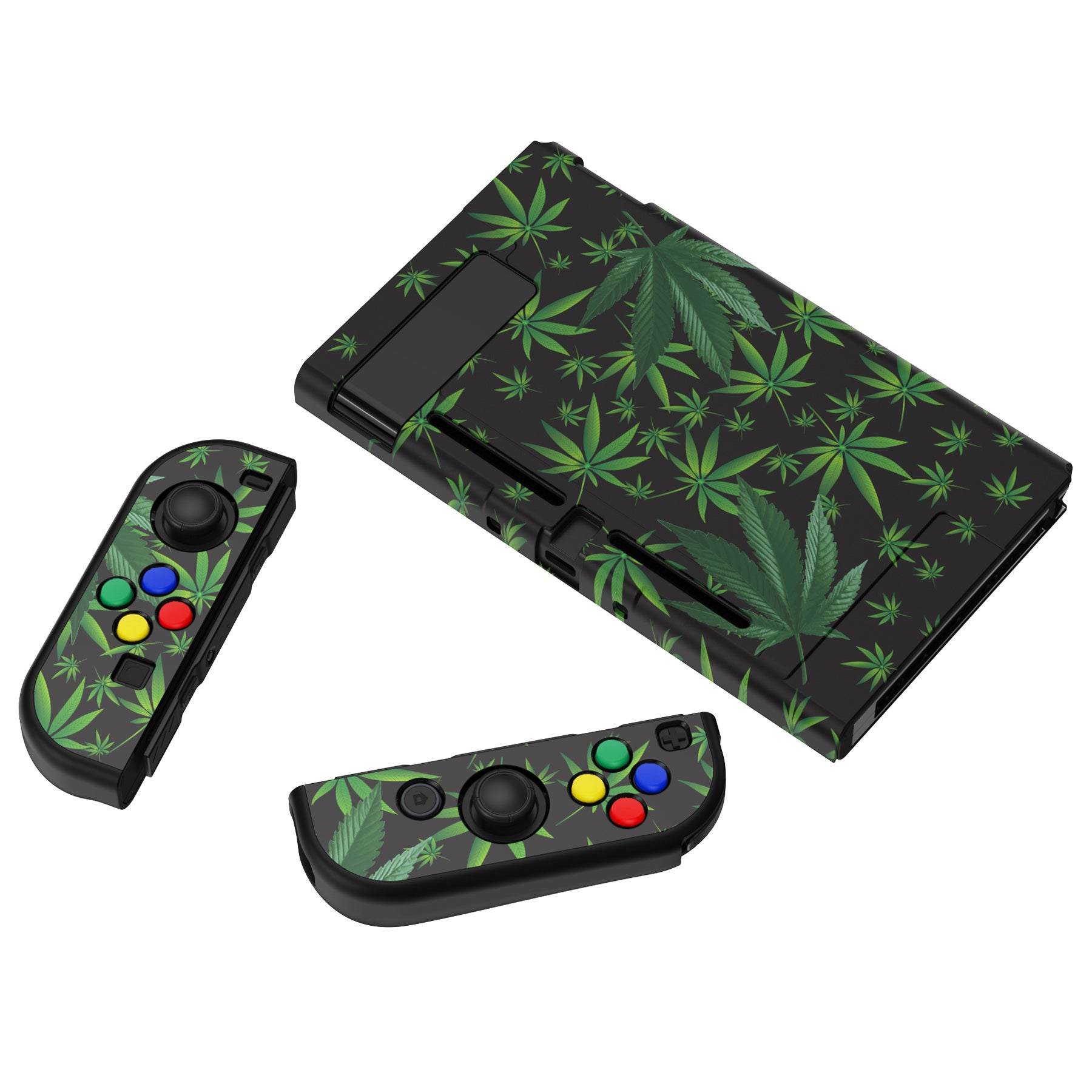 PlayVital Customized Dockable Hard Shell Protective Case with Colorful ABXY Direction Button Caps for Nintendo Switch Console - Green Weeds PlayVital