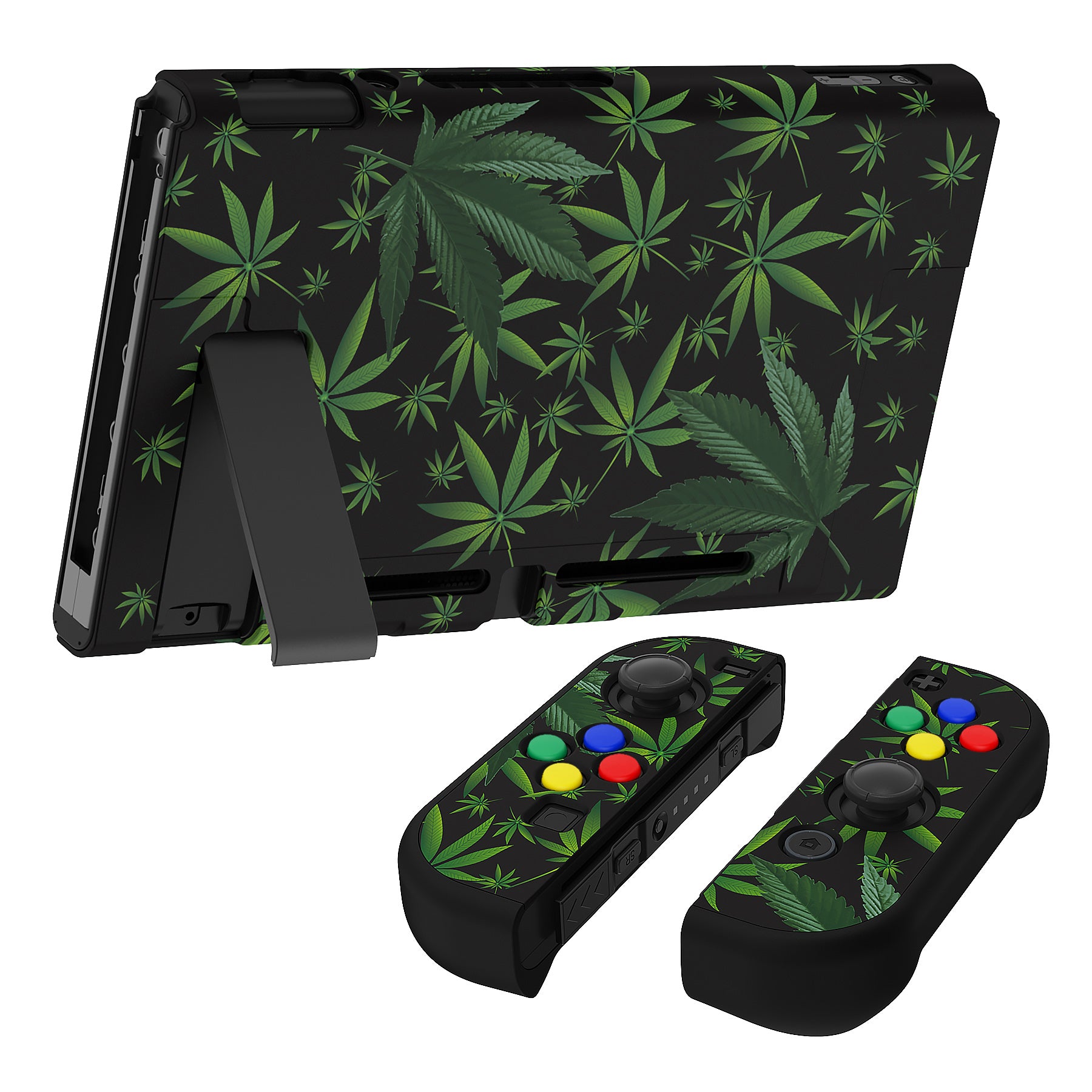 PlayVital Customized Dockable Hard Shell Protective Case with Colorful ABXY Direction Button Caps for Nintendo Switch Console - Green Weeds PlayVital
