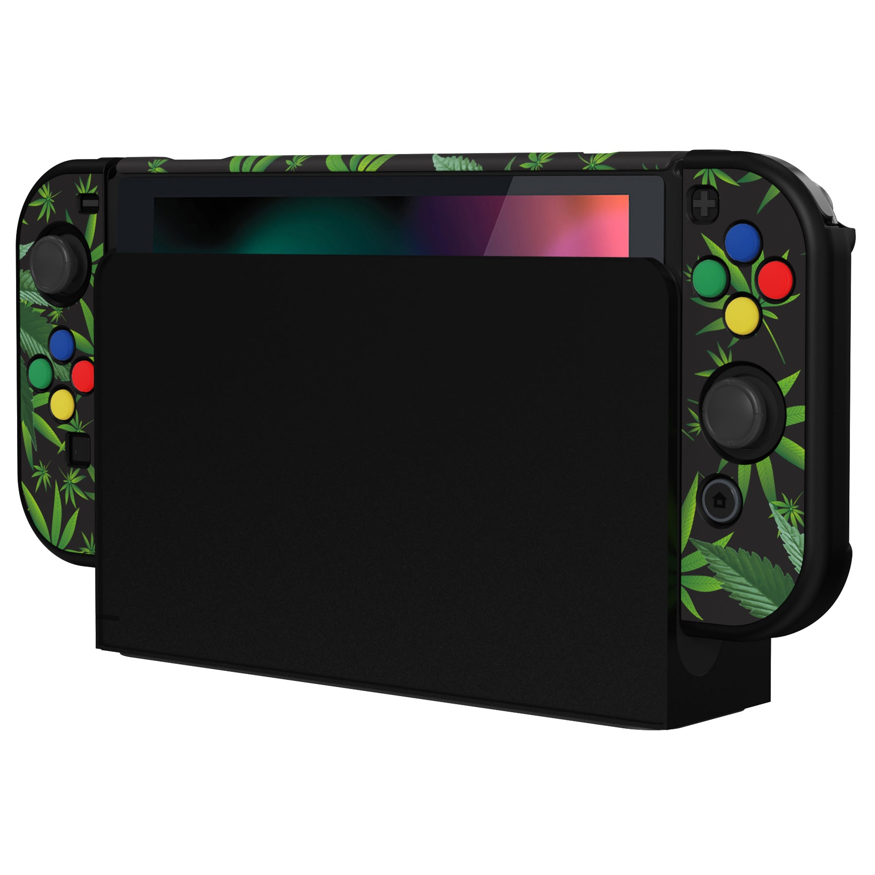 PlayVital Customized Dockable Hard Shell Protective Case with Colorful ABXY Direction Button Caps for Nintendo Switch Console - Green Weeds PlayVital