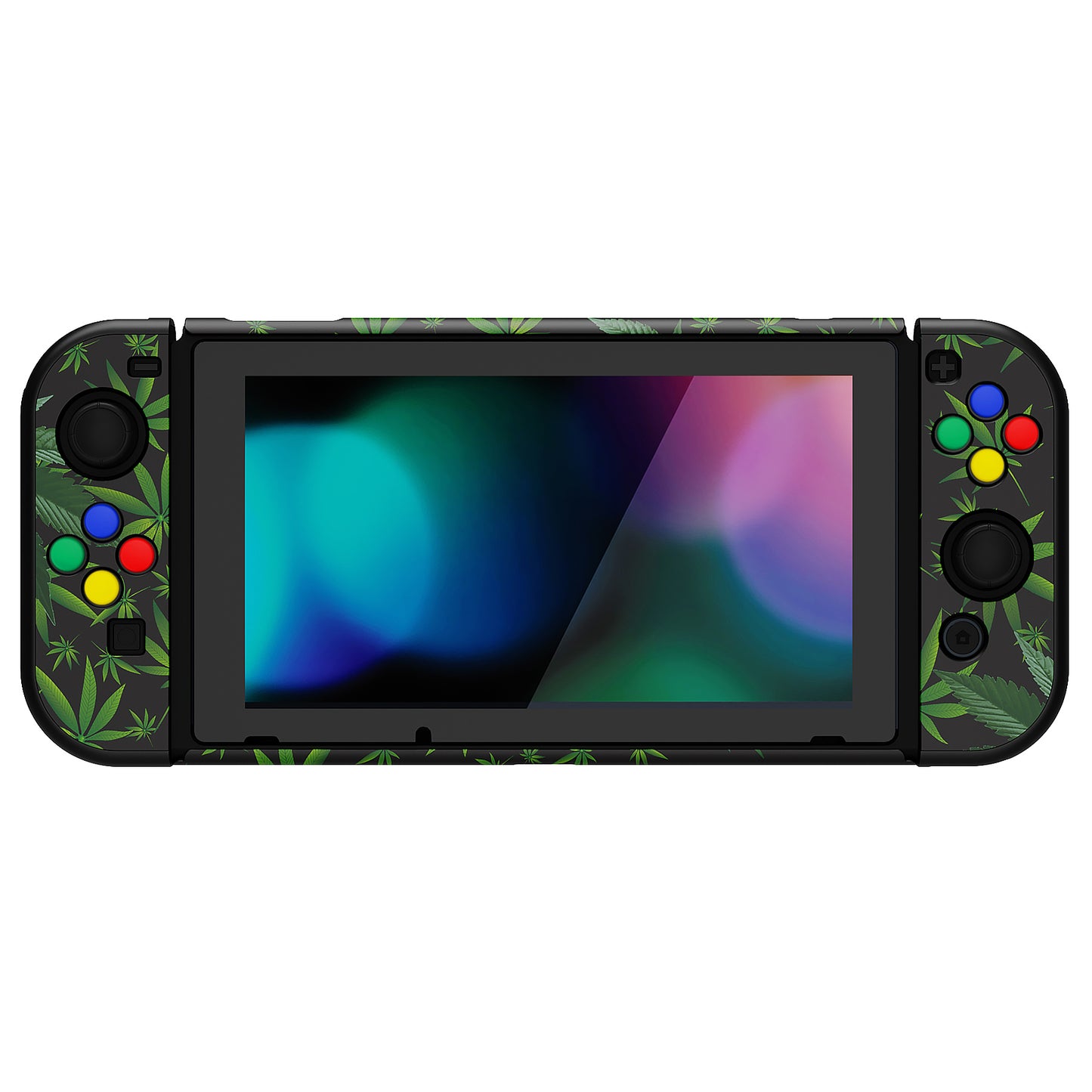 PlayVital Customized Dockable Hard Shell Protective Case with Colorful ABXY Direction Button Caps for Nintendo Switch Console - Green Weeds PlayVital