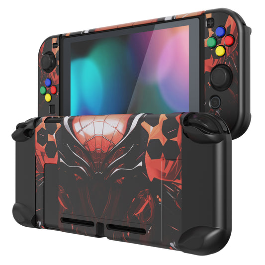 PlayVital Customized Dockable Hard Shell Protective Case with Colorful ABXY Direction Button Caps for Nintendo Switch Console - Spider Armor PlayVital