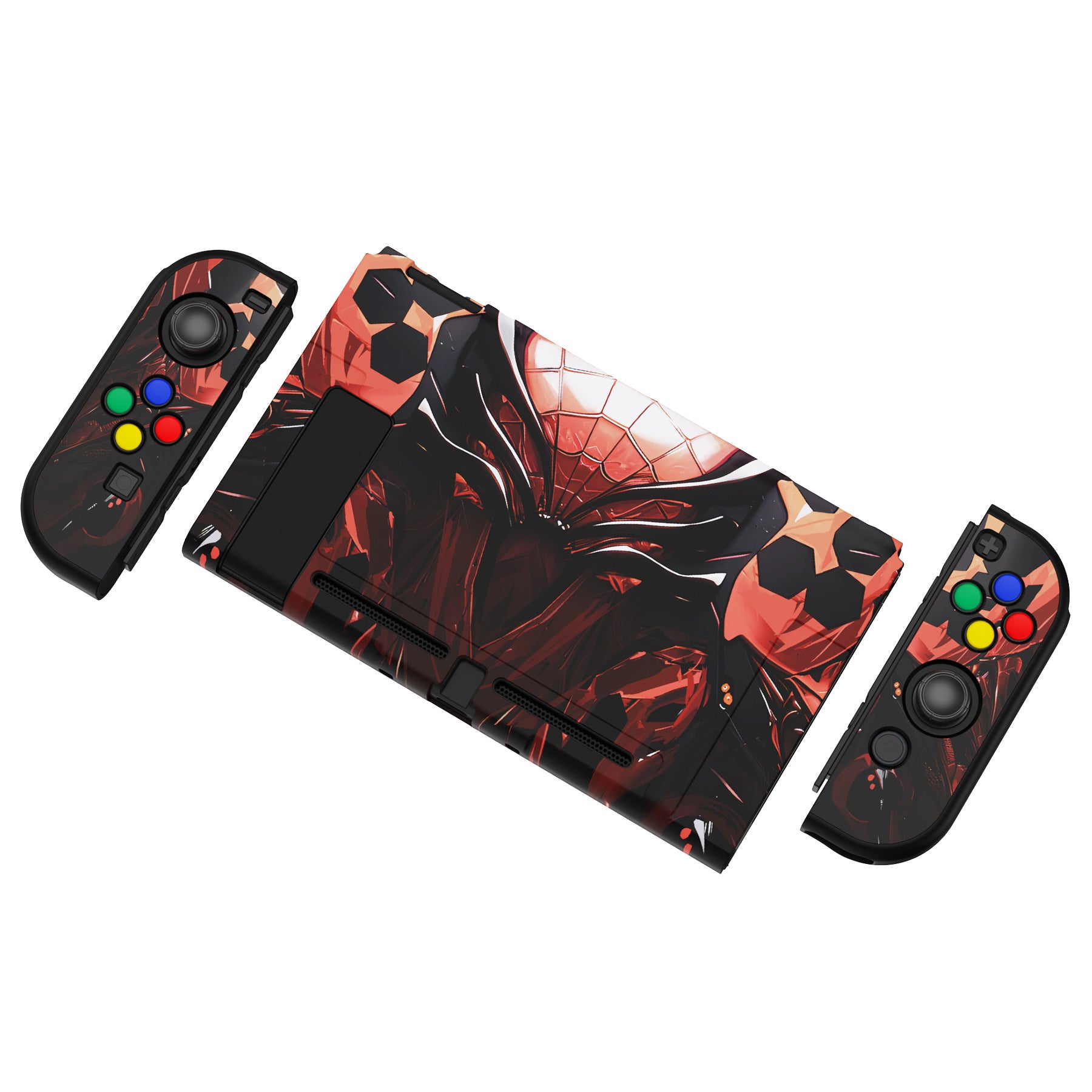 PlayVital Customized Dockable Hard Shell Protective Case with Colorful ABXY Direction Button Caps for Nintendo Switch Console - Spider Armor PlayVital