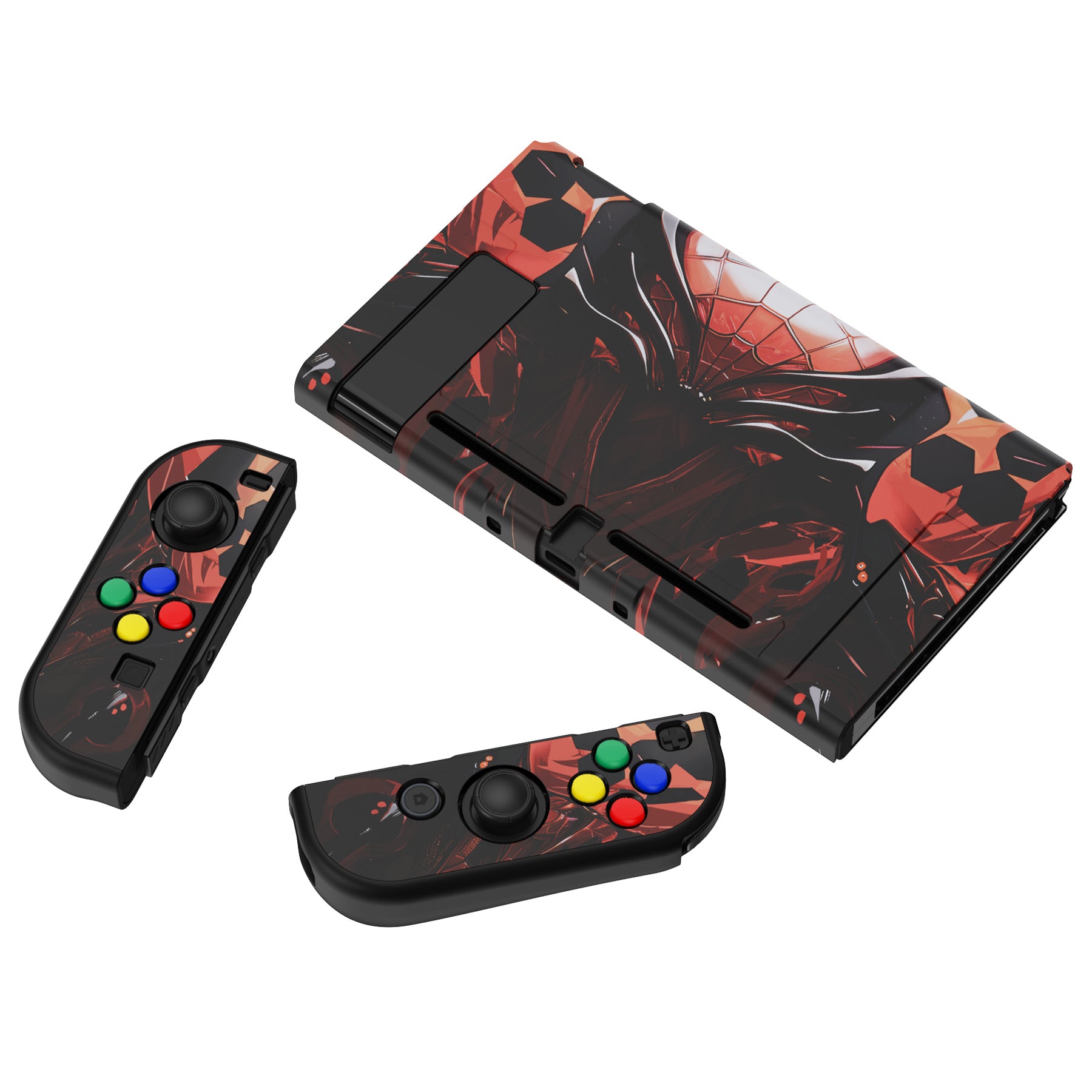 PlayVital Customized Dockable Hard Shell Protective Case with Colorful ABXY Direction Button Caps for Nintendo Switch Console - Spider Armor PlayVital