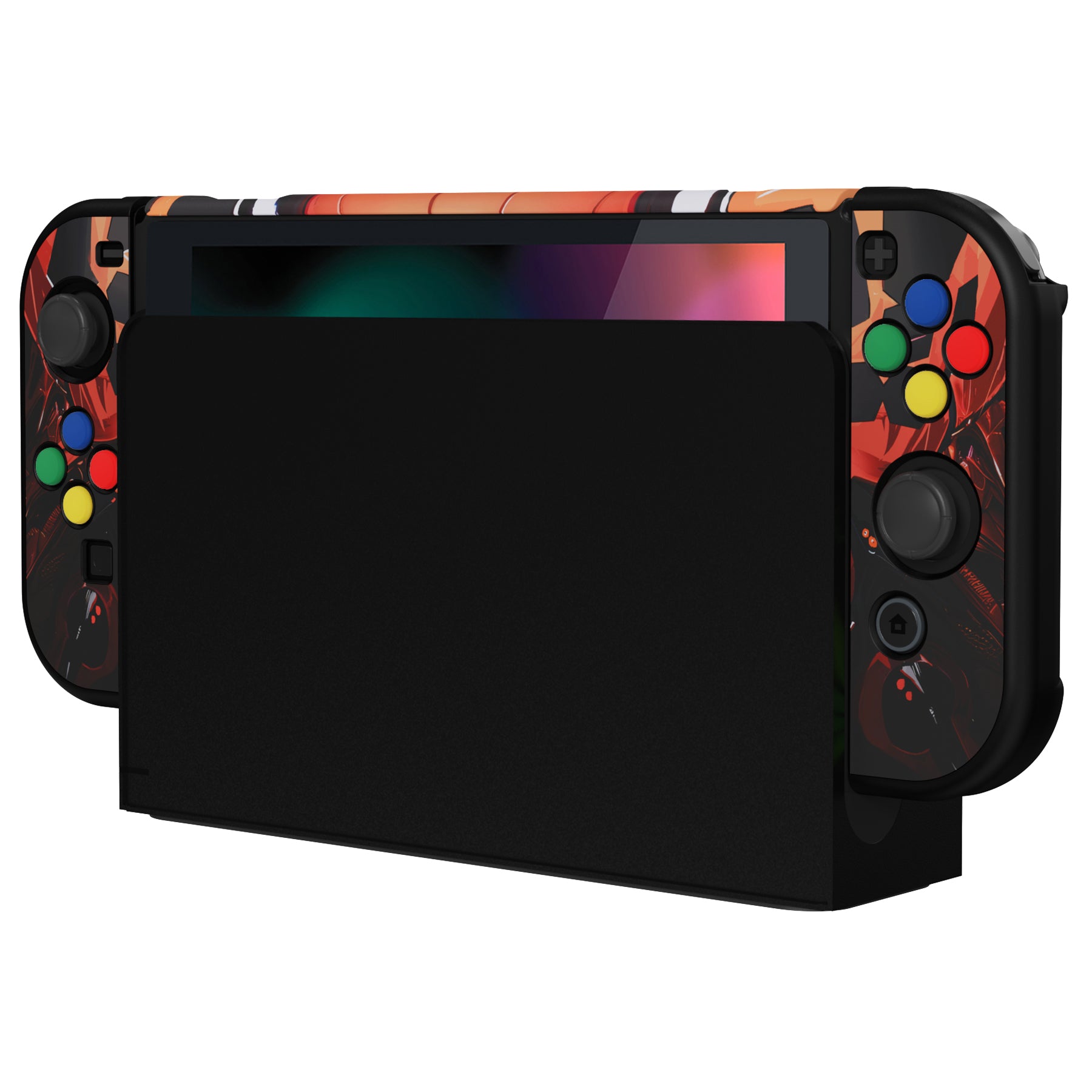 PlayVital Customized Dockable Hard Shell Protective Case with Colorful ABXY Direction Button Caps for Nintendo Switch Console - Spider Armor PlayVital