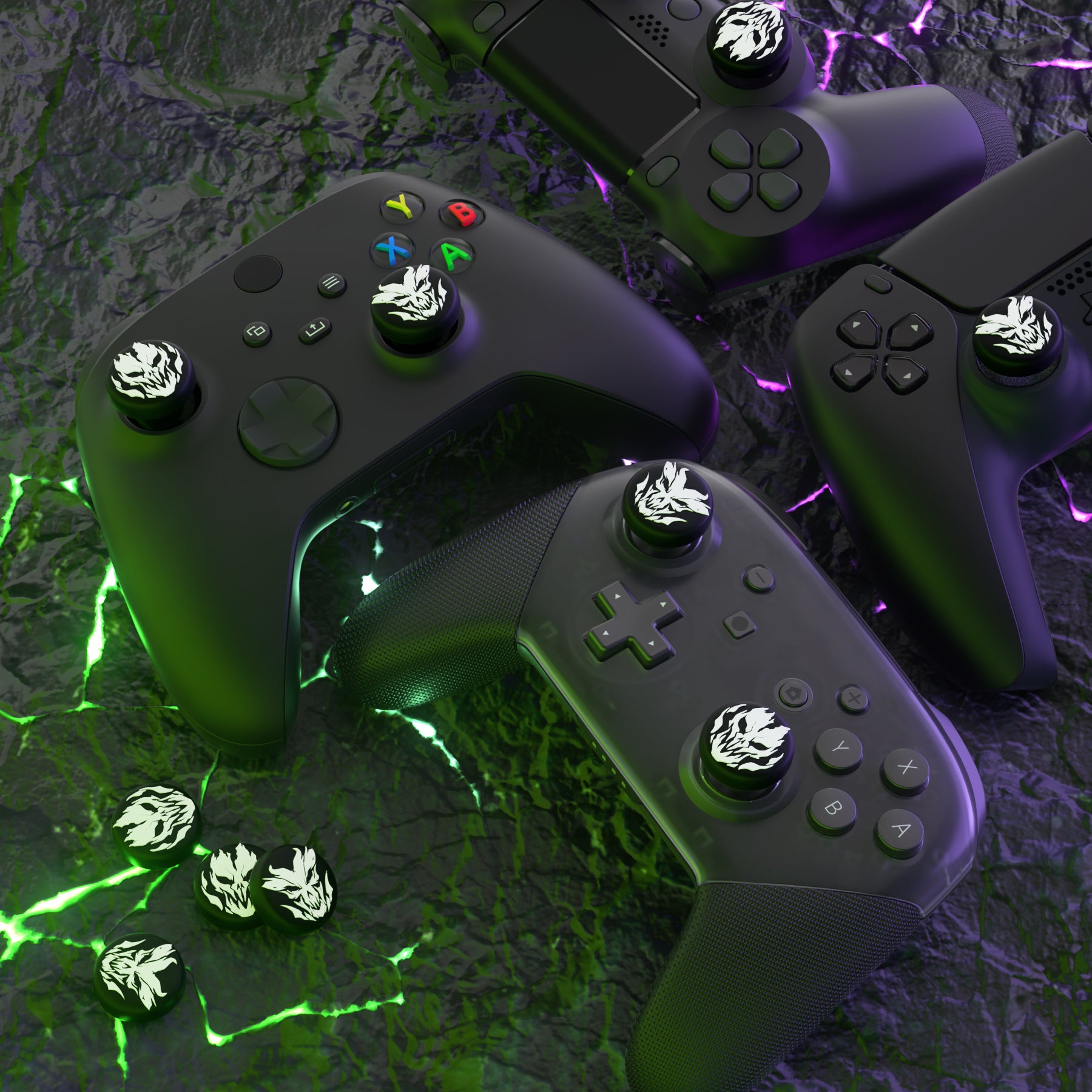 PlayVital Fire Demons Thumb Grip Caps for PS5 & PS4 & Xbox Series X/S & Switch Pro Controller PlayVital