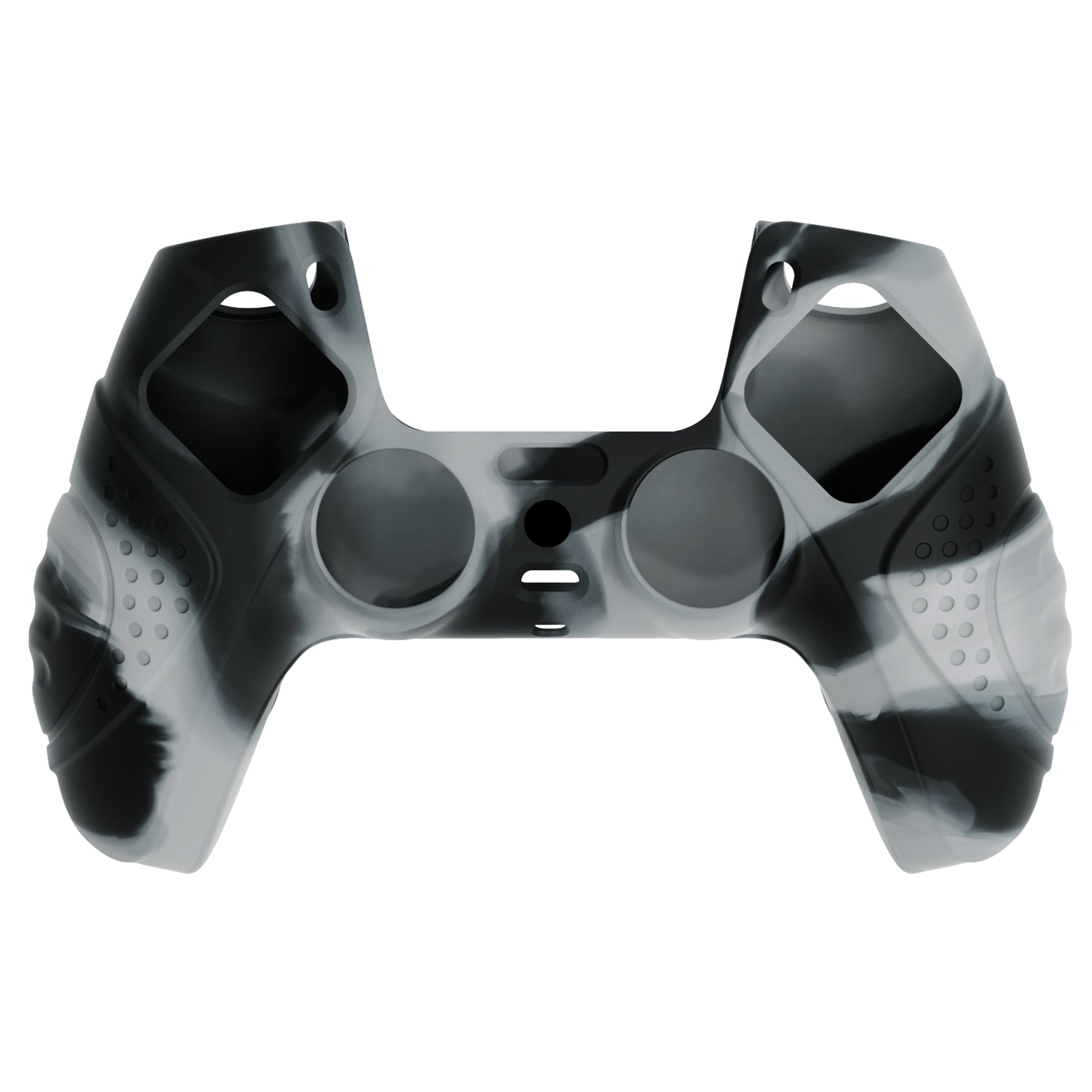 PlayVital Guardian Edition Anti-Slip Silicone Cover Skin with Thumb Grip Caps for PS5 Wireless Controller - New Hope Gray & Black - YHPF031 PlayVital