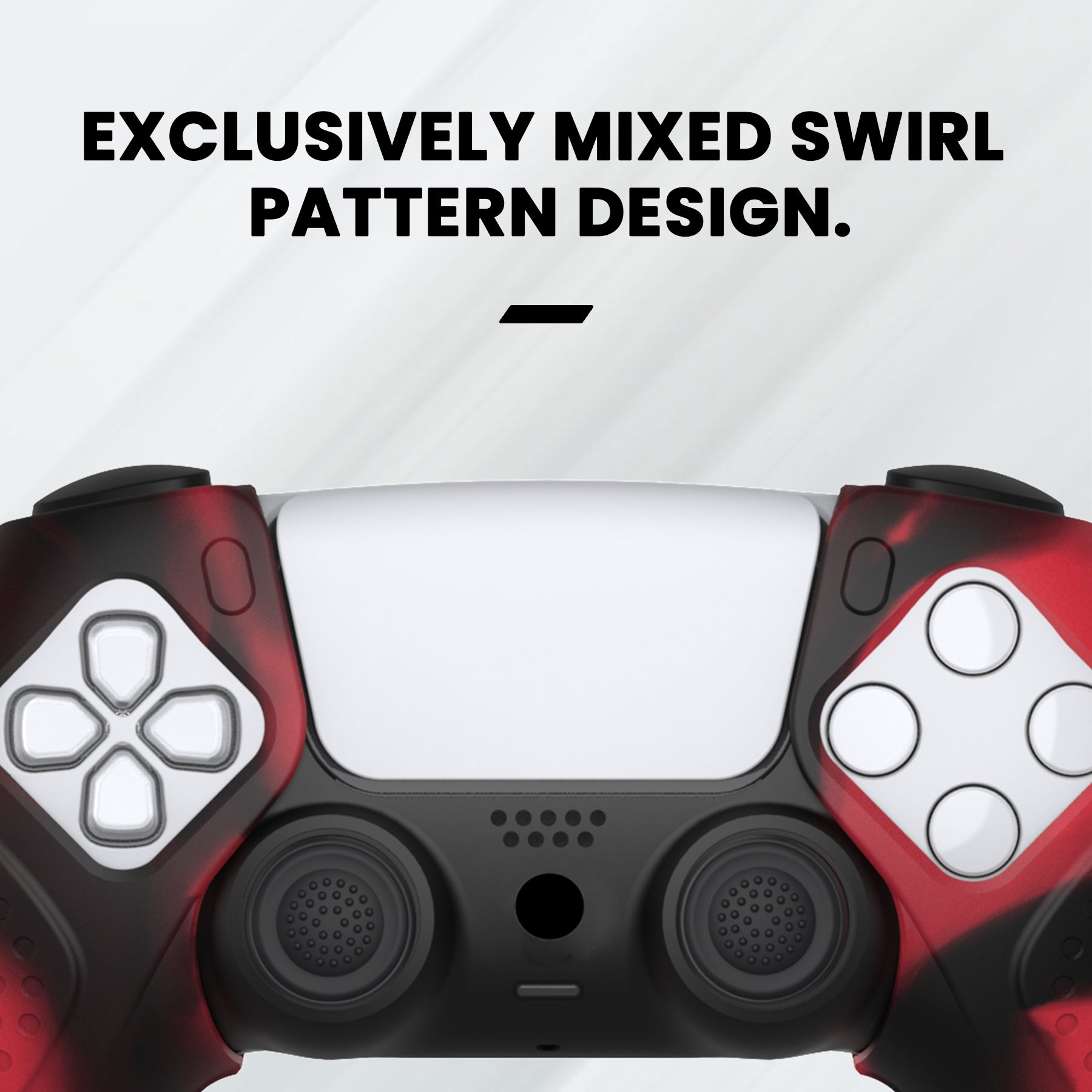 PlayVital Guardian Edition Ergonomic Anti-Slip Silicone Cover Skin with Thumb Grip Caps for PS5 Wireless Controller, Compatible with Charging Station - Red & Black - YHPF028 PlayVital