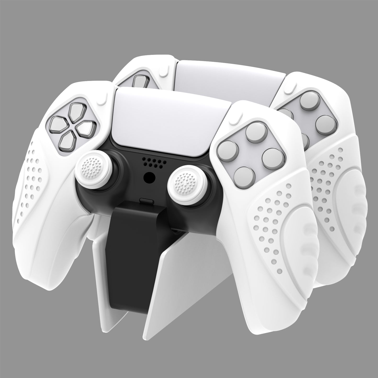 PlayVital Guardian Edition Ergonomic Anti-Slip Silicone Cover Skin with Thumb Grip Caps for PS5 Wireless Controller, Compatible with Charging Station - White - YHPF027 PlayVital