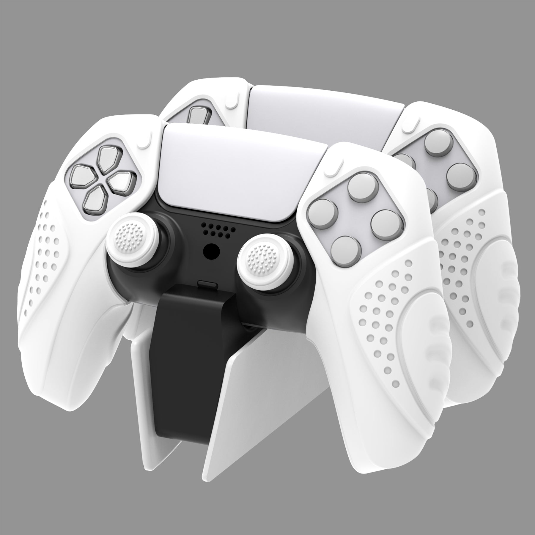 PlayVital Guardian Edition Ergonomic Anti-Slip Silicone Cover Skin with Thumb Grip Caps for PS5 Wireless Controller, Compatible with Charging Station - White - YHPF027 PlayVital