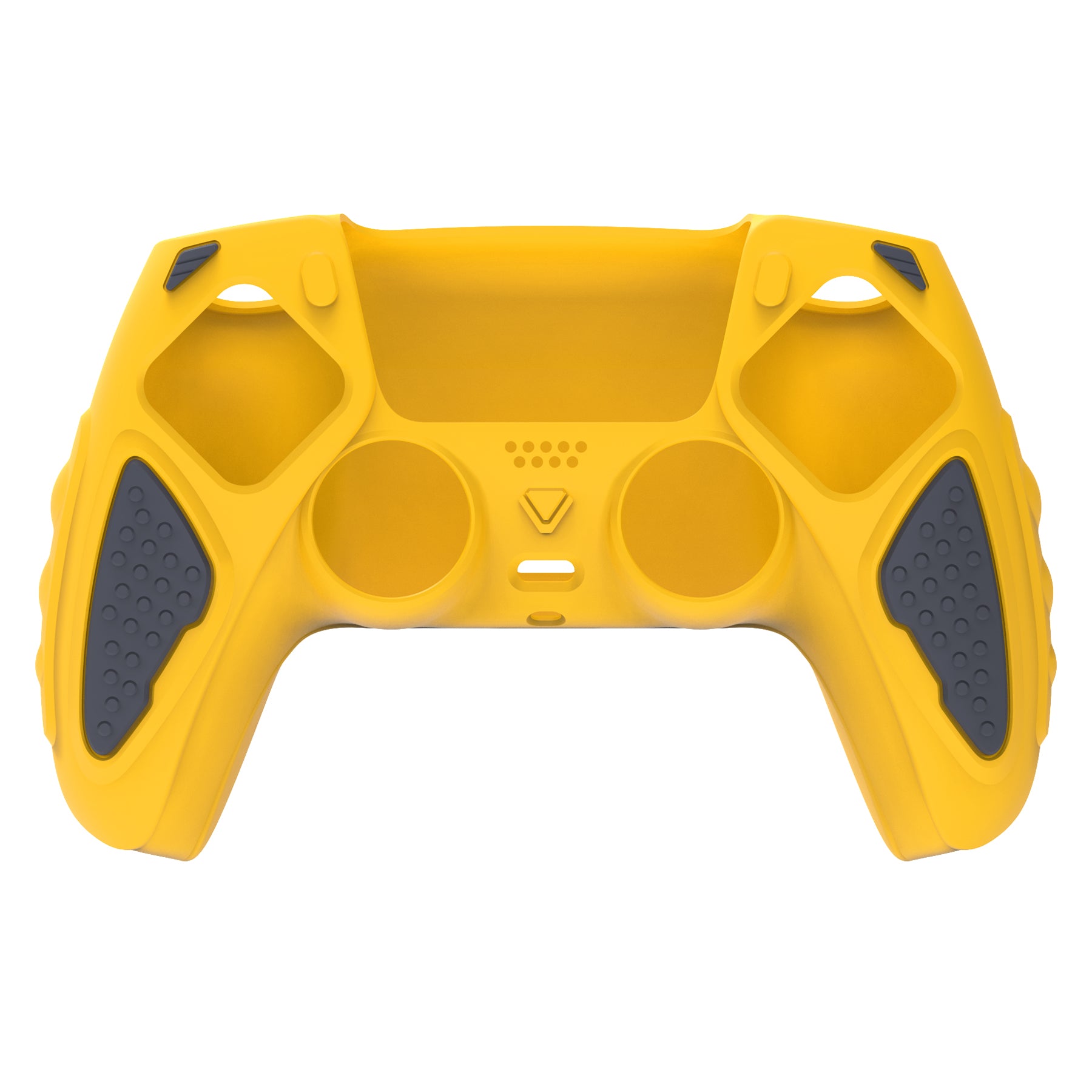 PlayVital Knight Edition Anti-Slip Silicone Cover Skin with Thumb Grip Caps for PS5 Wireless Controller - Caution Yellow & Graphite Gray PlayVital