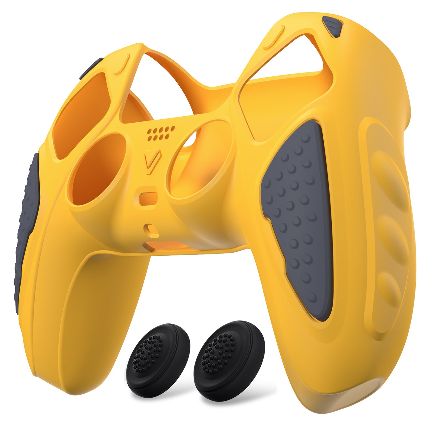PlayVital Knight Edition Anti-Slip Silicone Cover Skin with Thumb Grip Caps for PS5 Wireless Controller - Caution Yellow & Graphite Gray PlayVital