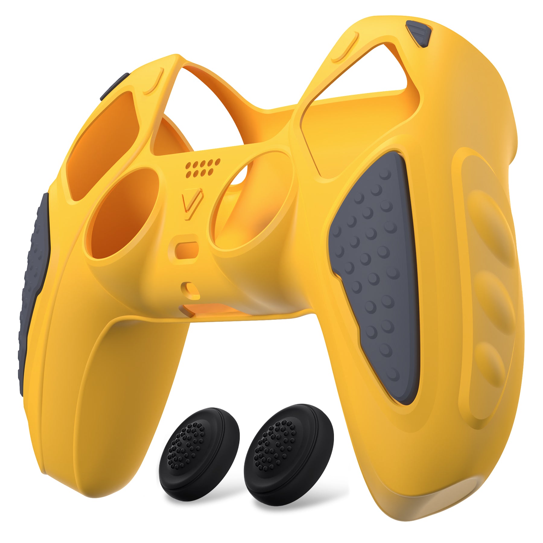 PlayVital Knight Edition Anti-Slip Silicone Cover Skin with Thumb Grip Caps for PS5 Wireless Controller - Caution Yellow & Graphite Gray PlayVital