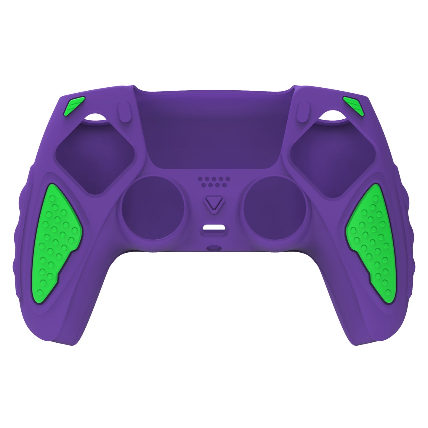 PlayVital Knight Edition Anti-Slip Silicone Cover Skin with Thumb Grip Caps for PS5 Wireless Controller - Neon Genesis Purple & Green - QSPF015 PlayVital