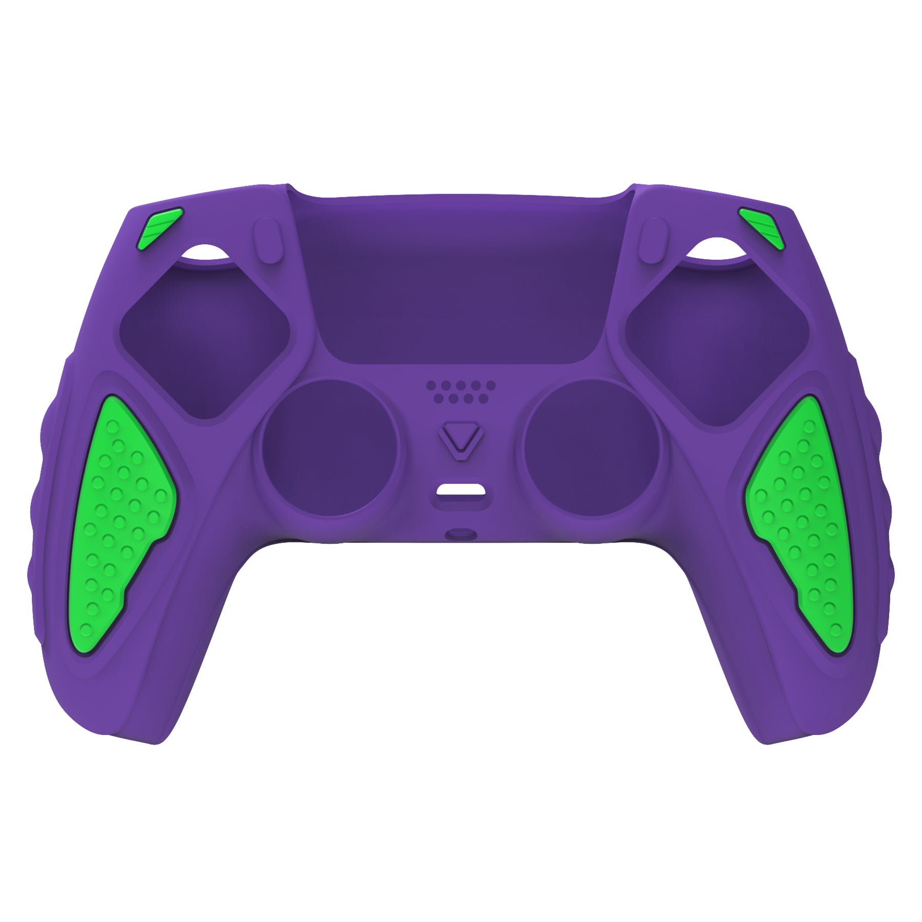 PlayVital Knight Edition Anti-Slip Silicone Cover Skin with Thumb Grip Caps for PS5 Wireless Controller - Neon Genesis Purple & Green - QSPF015 PlayVital