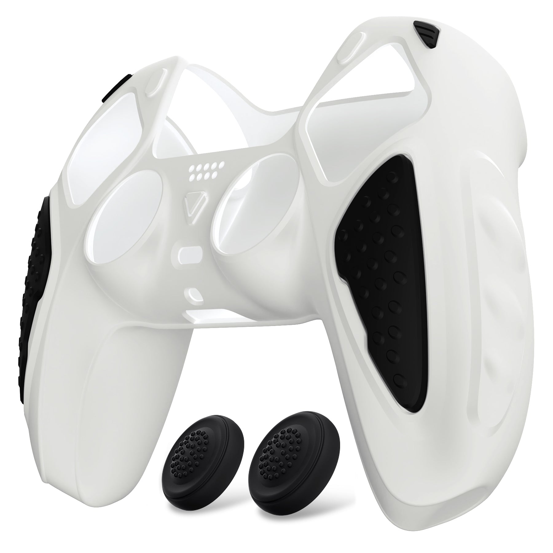 PlayVital Knight Edition Anti-Slip Silicone Cover Skin with Thumb Grip Caps for PS5 Wireless Controller - White & Black PlayVital