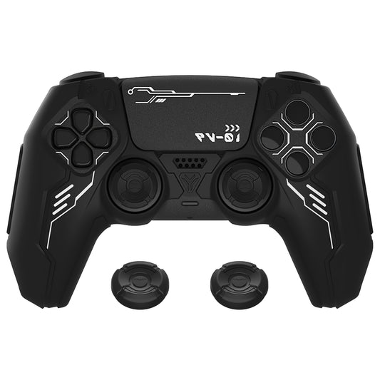 PlayVital Mecha Edition Anti-Slip Silicone Cover Skin with Matching Thumb Grips and Stickers for PS5 Wireless Controller -  Compatible with Charging Station - Black PlayVital