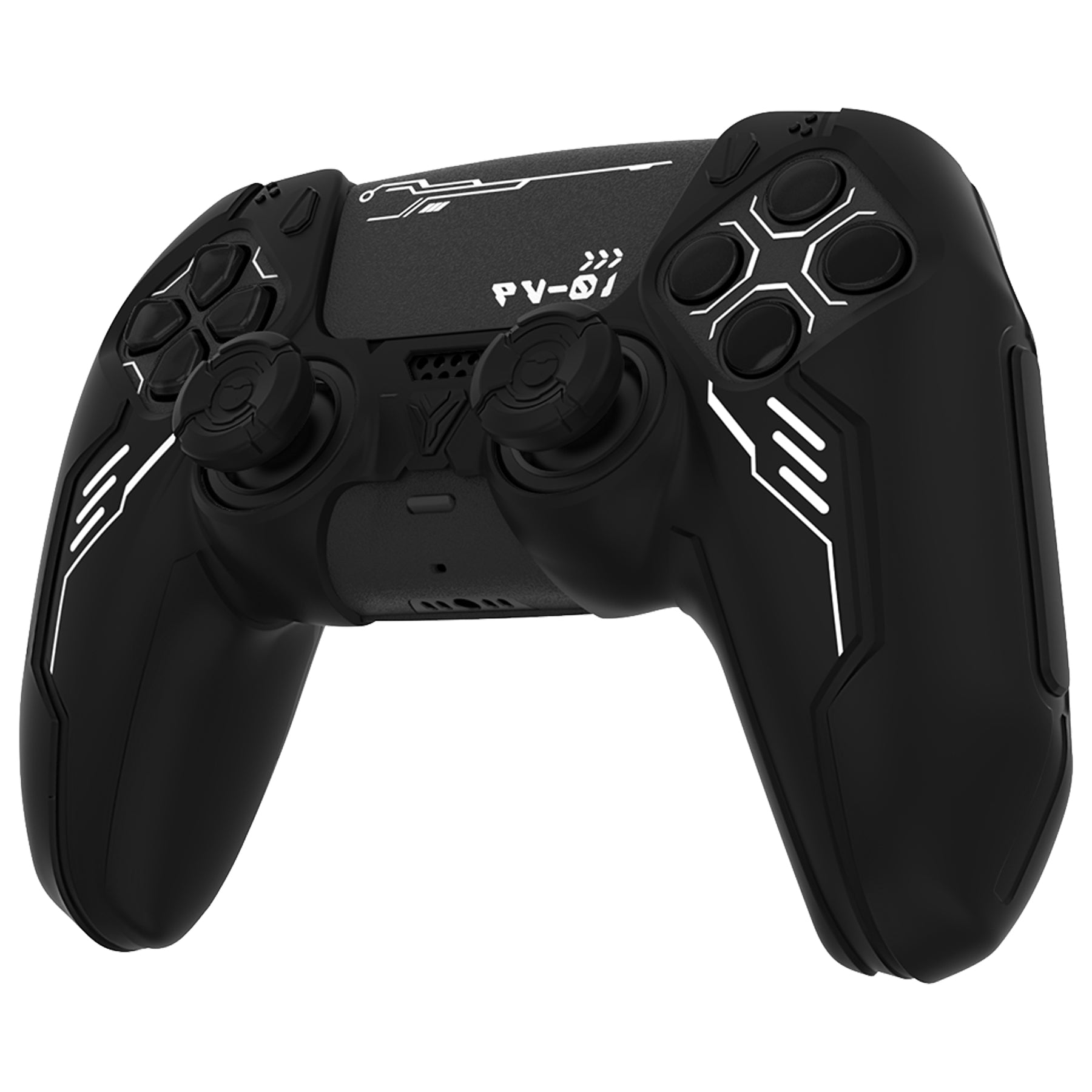 PlayVital Mecha Edition Anti-Slip Silicone Cover Skin with Matching Thumb Grips and Stickers for PS5 Wireless Controller -  Compatible with Charging Station - Black PlayVital